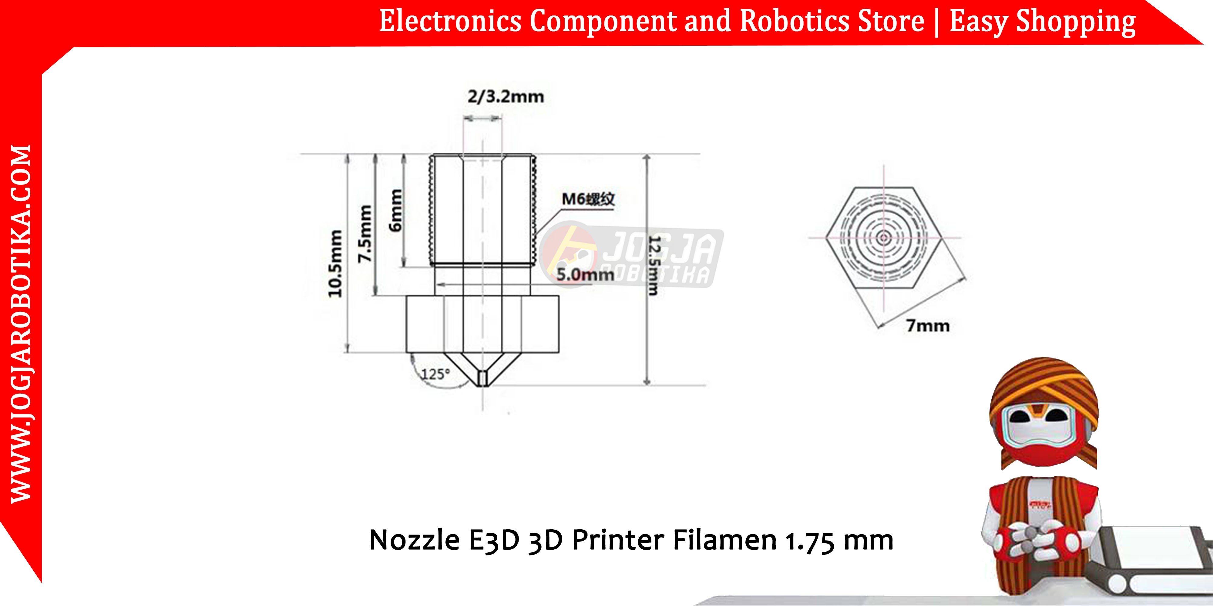 Nozzle 0.25mm E3D 3D Printer Filamen 1.75 mm