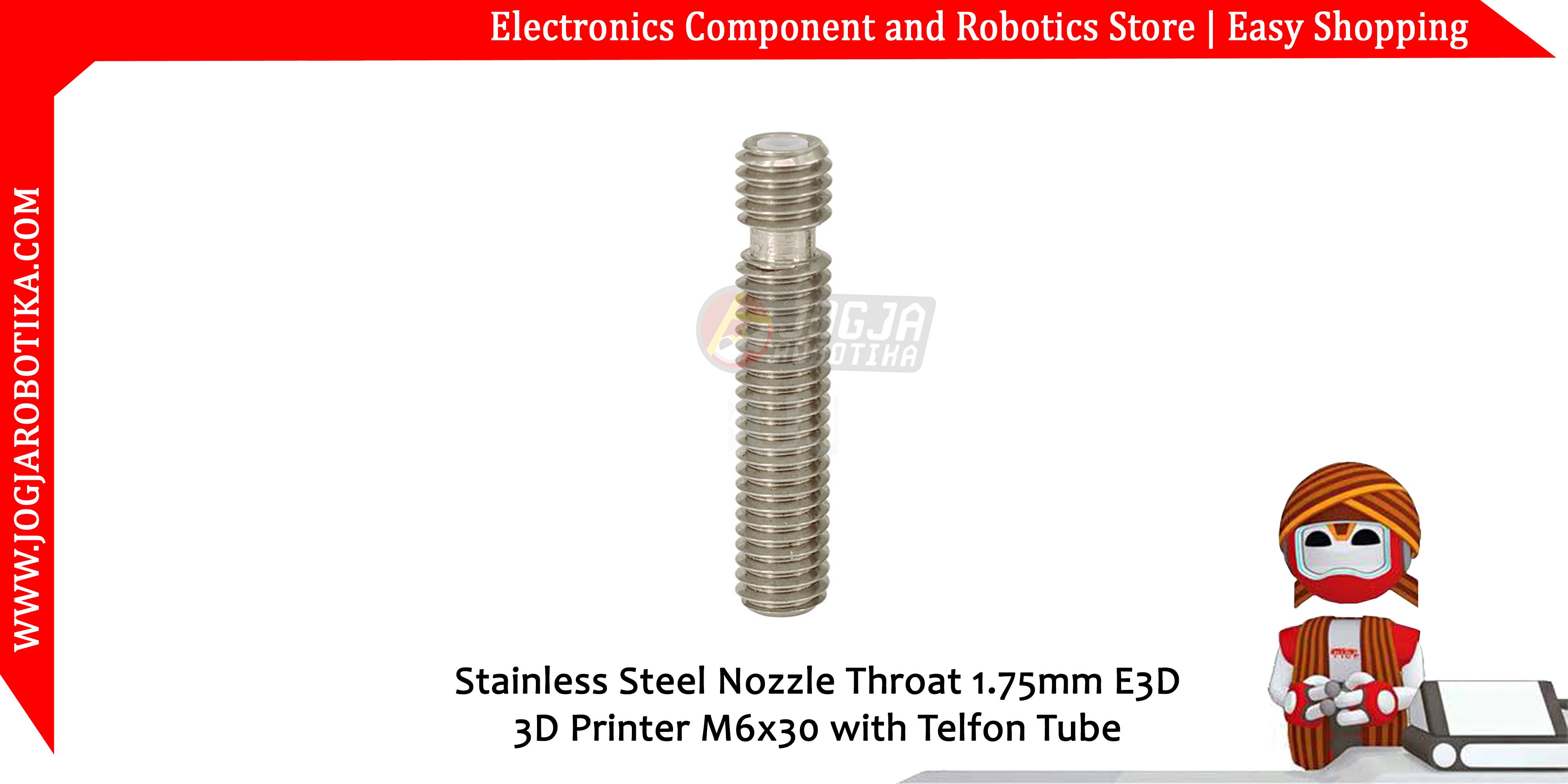 Stainless Steel Nozzle Throat 1.75mm E3D 3D Printer M6x30 with Telfon Tube