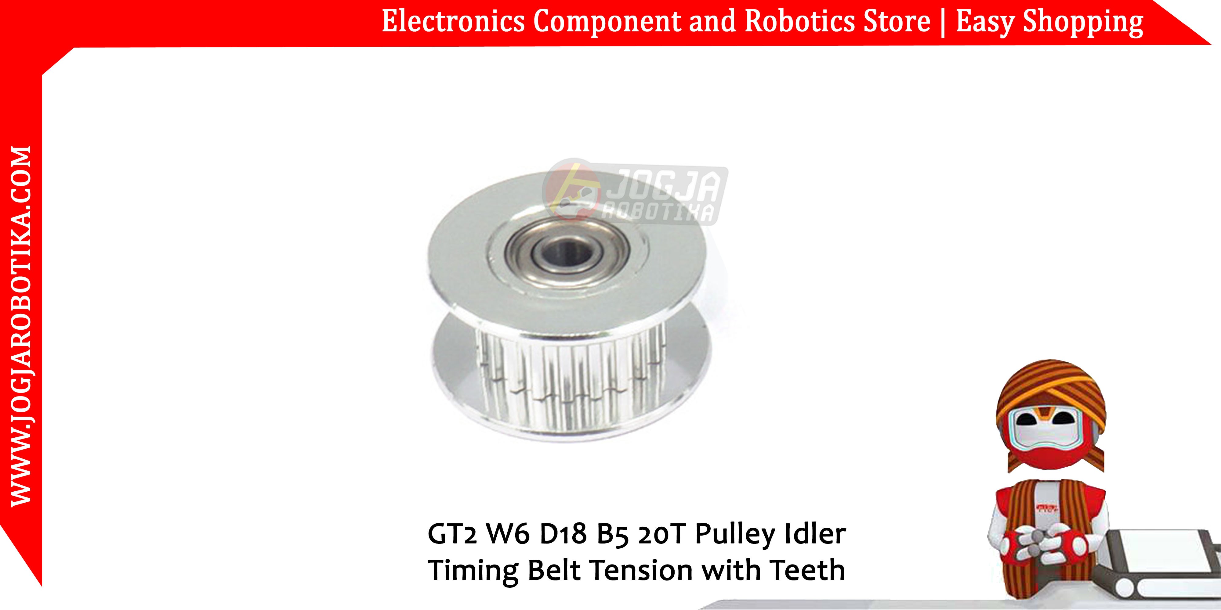 GT2 W6 D18 B5 20T Pulley Idler Timing Belt Tension with Teeth