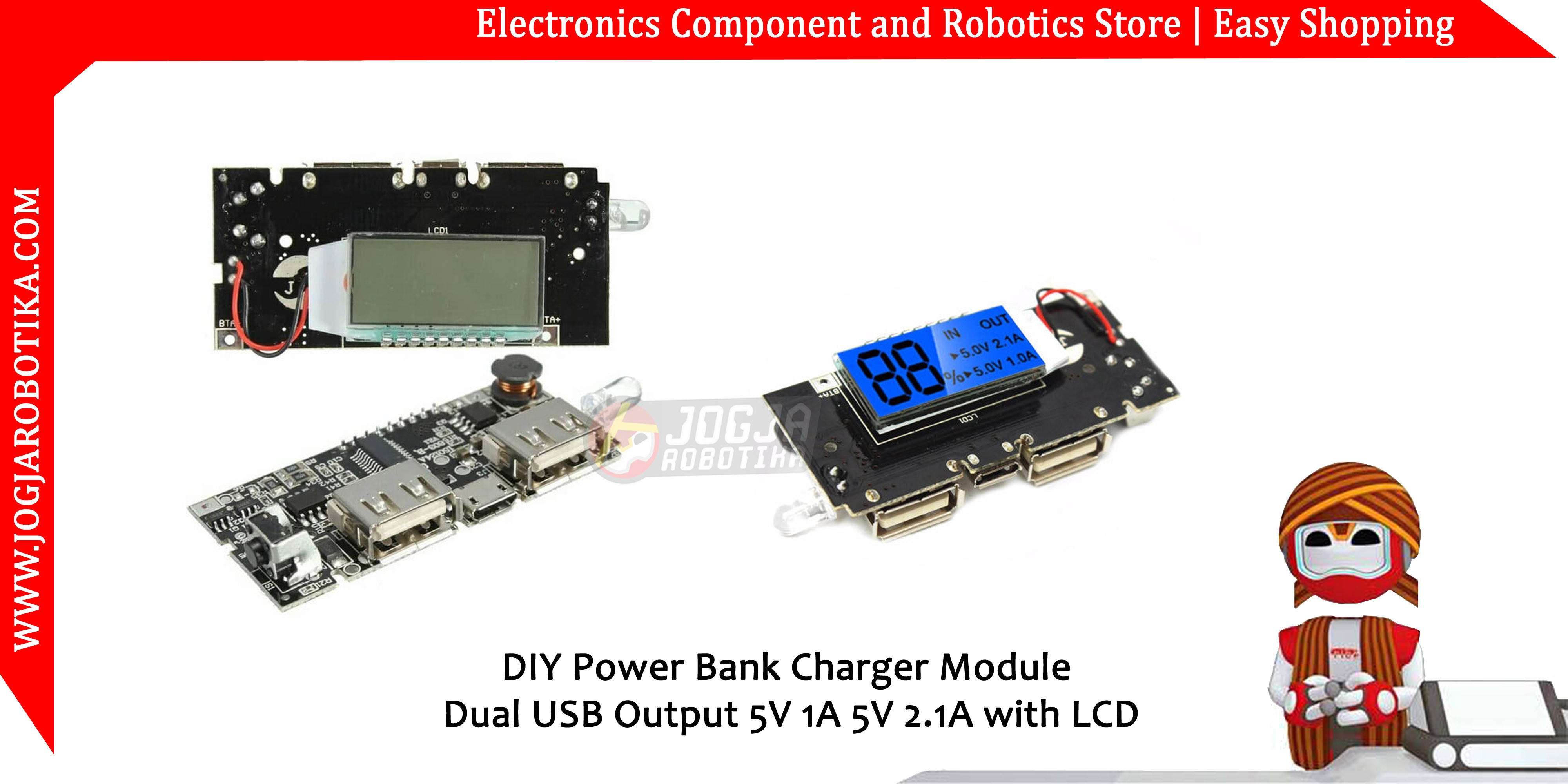 DIY Power Bank Charger Module Dual USB Output 5V 1A 5V 2.1A with LCD