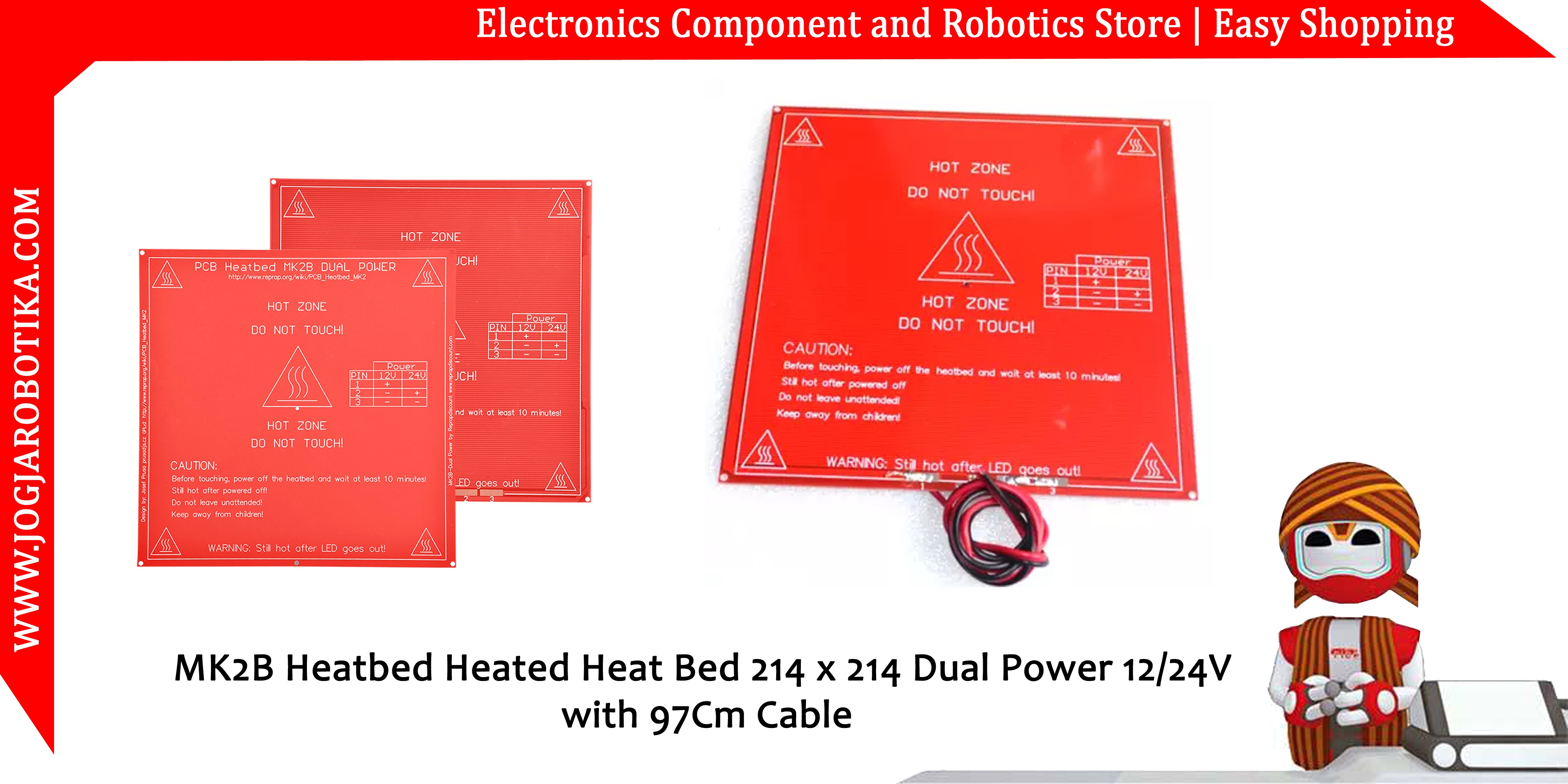 MK2B Heatbed Heated Heat Bed 214 x 214 Dual Power 12/24V with 97Cm Cable