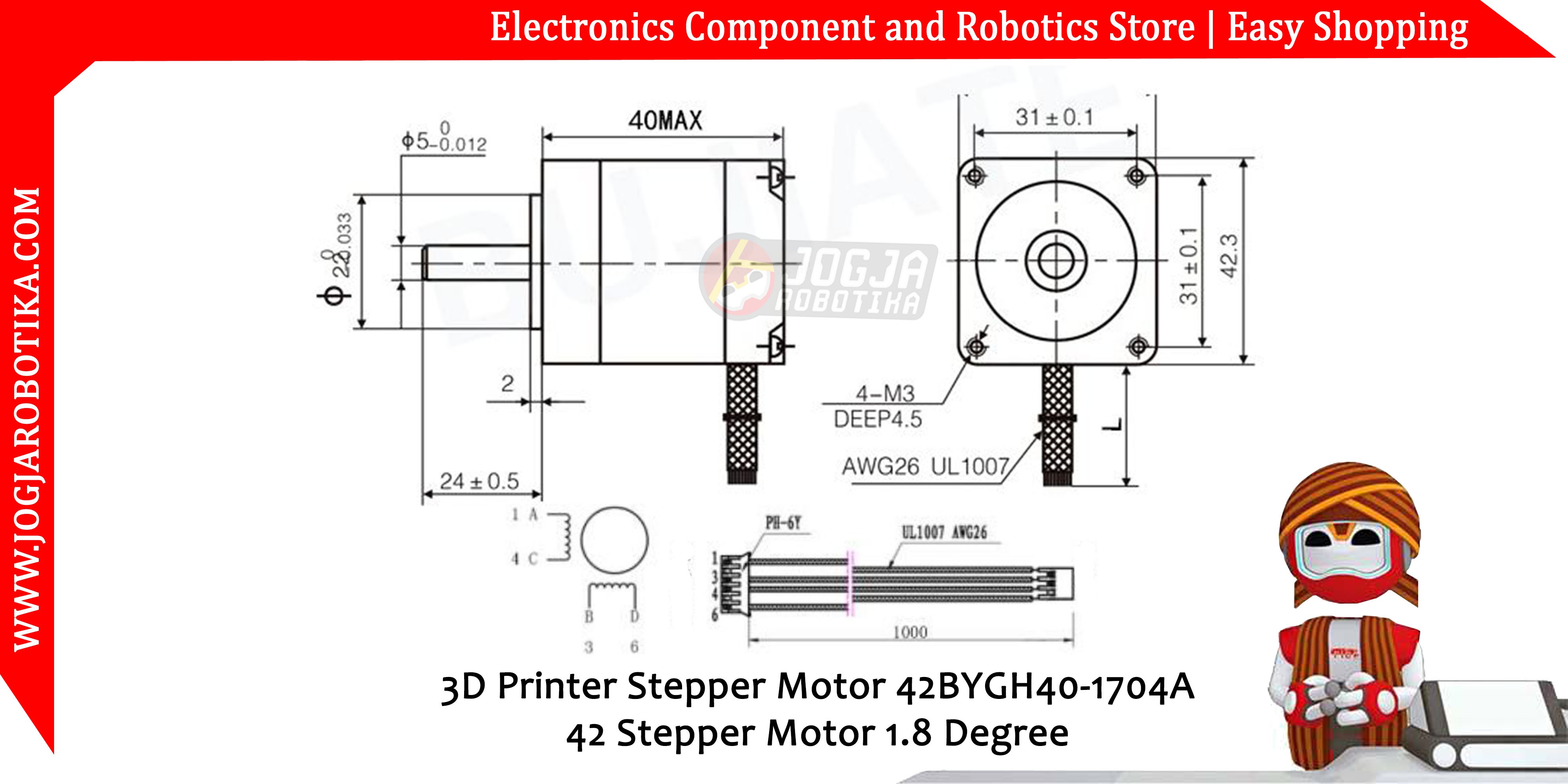 3d Printer Stepper Motor 42BYGH40-1704A 42 Stepper Motor 1.8 Degree