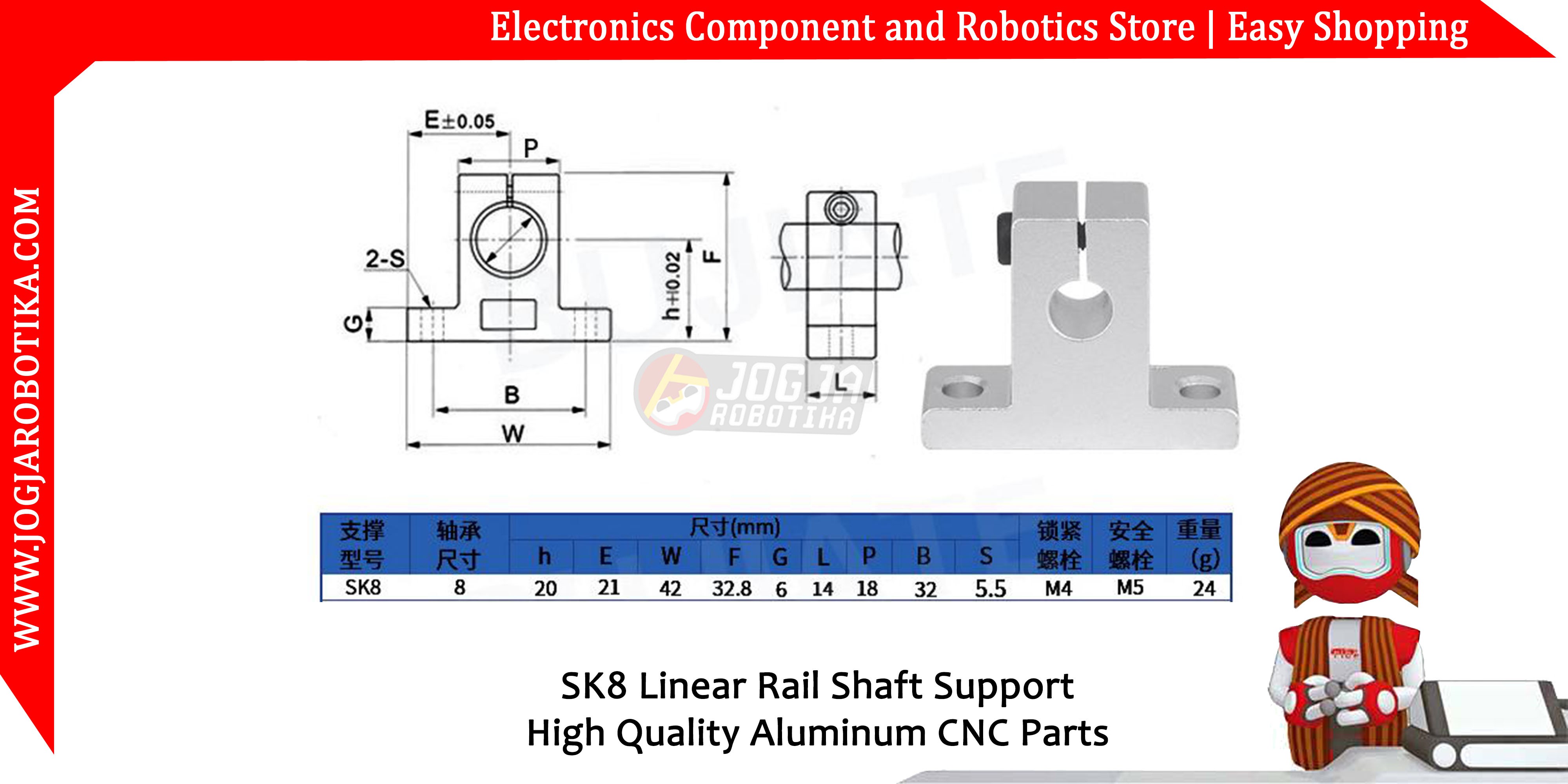 SK8 Linear Rail Shaft Support High Quality Aluminum CNC Parts