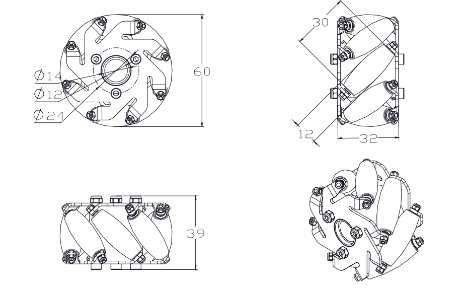 1 Set 60mm Mecanum Wheel 14159