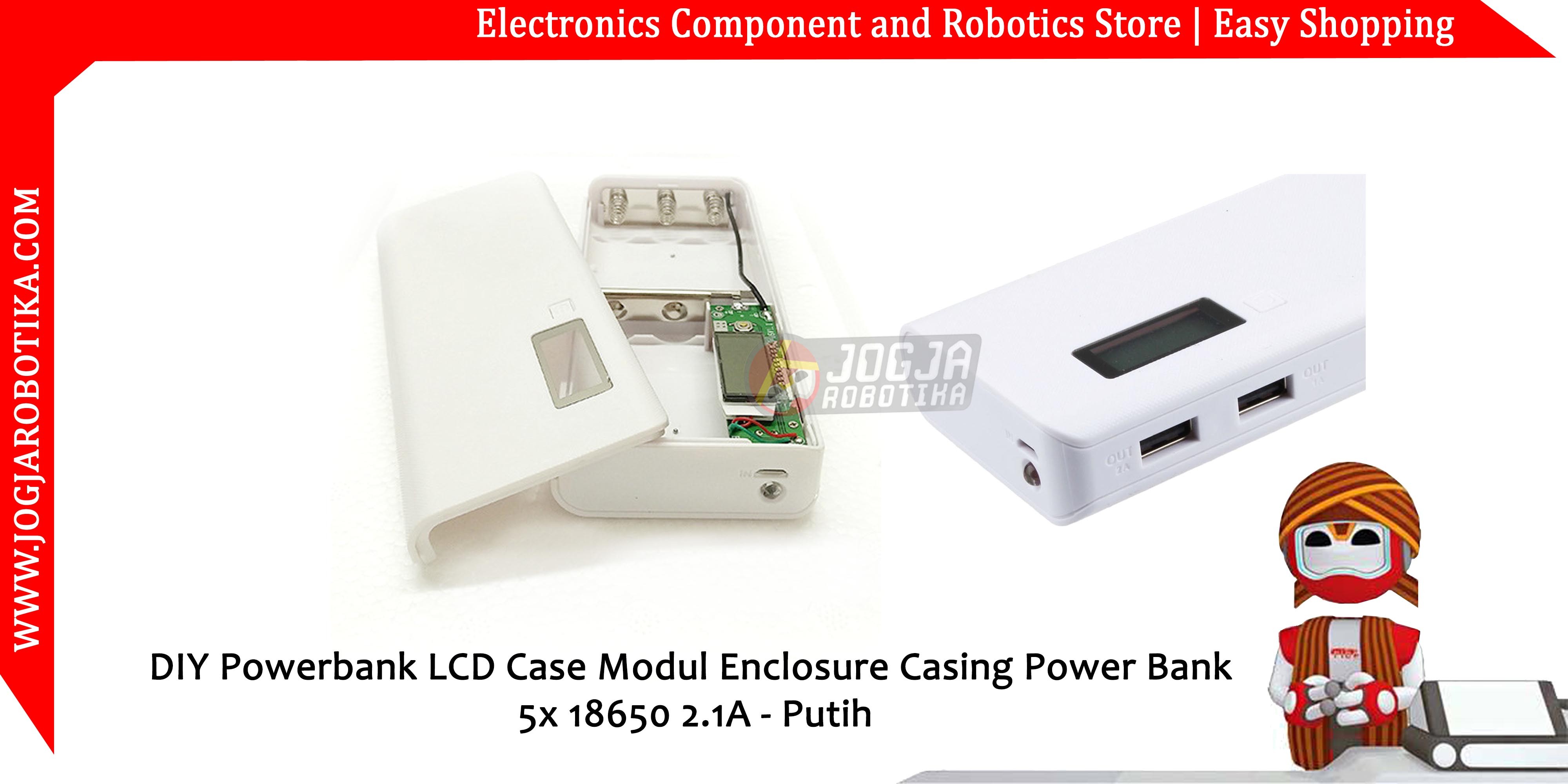 DIY Powerbank LCD Case Modul Enclosure Casing Power Bank 5x 18650 2.1A -Putih