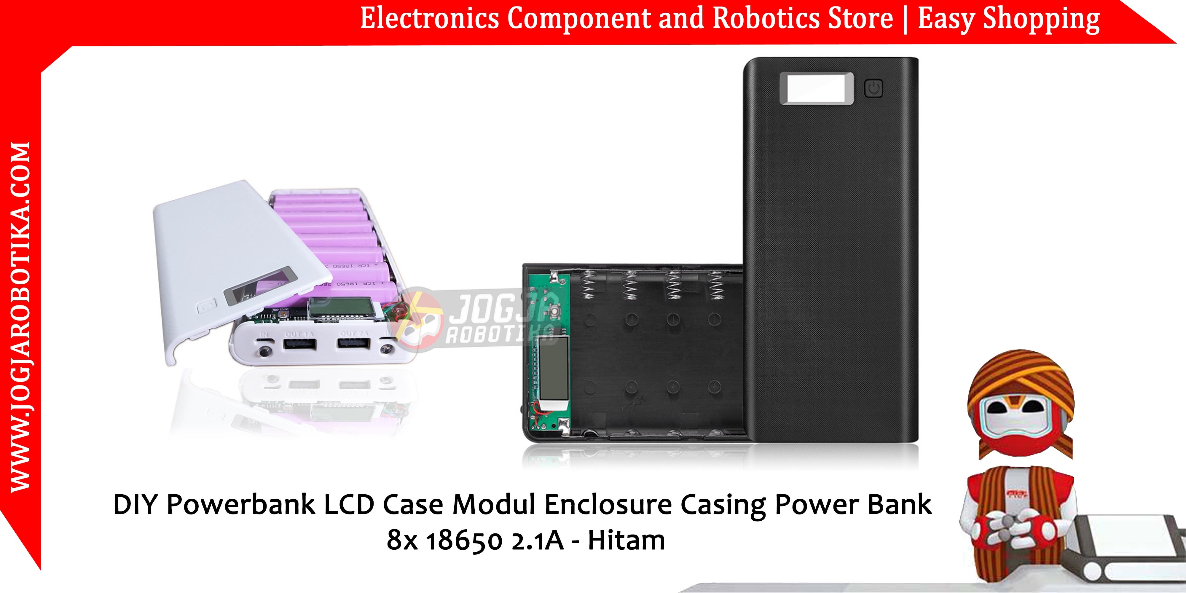 DIY Powerbank LCD Case Modul Enclosure Casing Power Bank 8x 18650 2.1A - Hitam