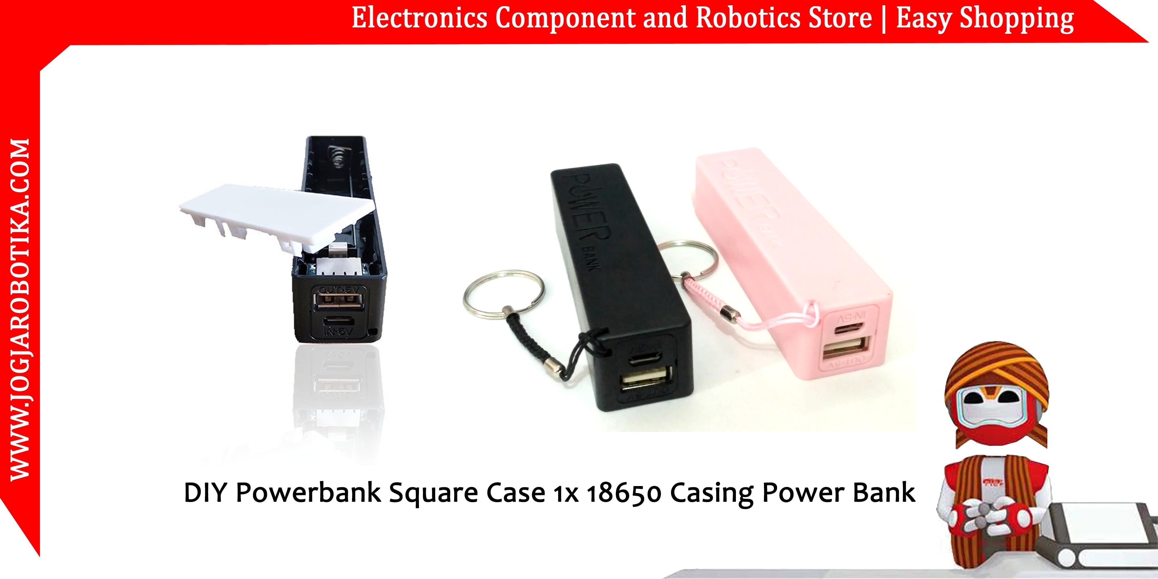 DIY Powerbank Square Case 1x 18650 Casing Power Bank