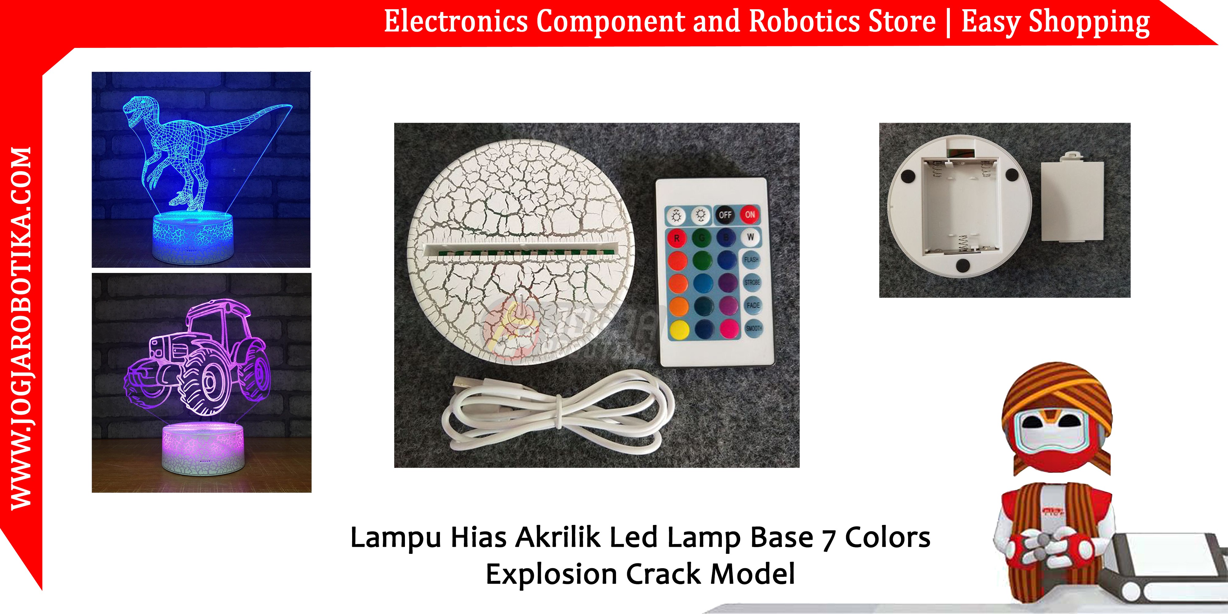 Lampu Hias Akrilik 3D Led Lamp Base 7 Colors Explosion Crack Model
