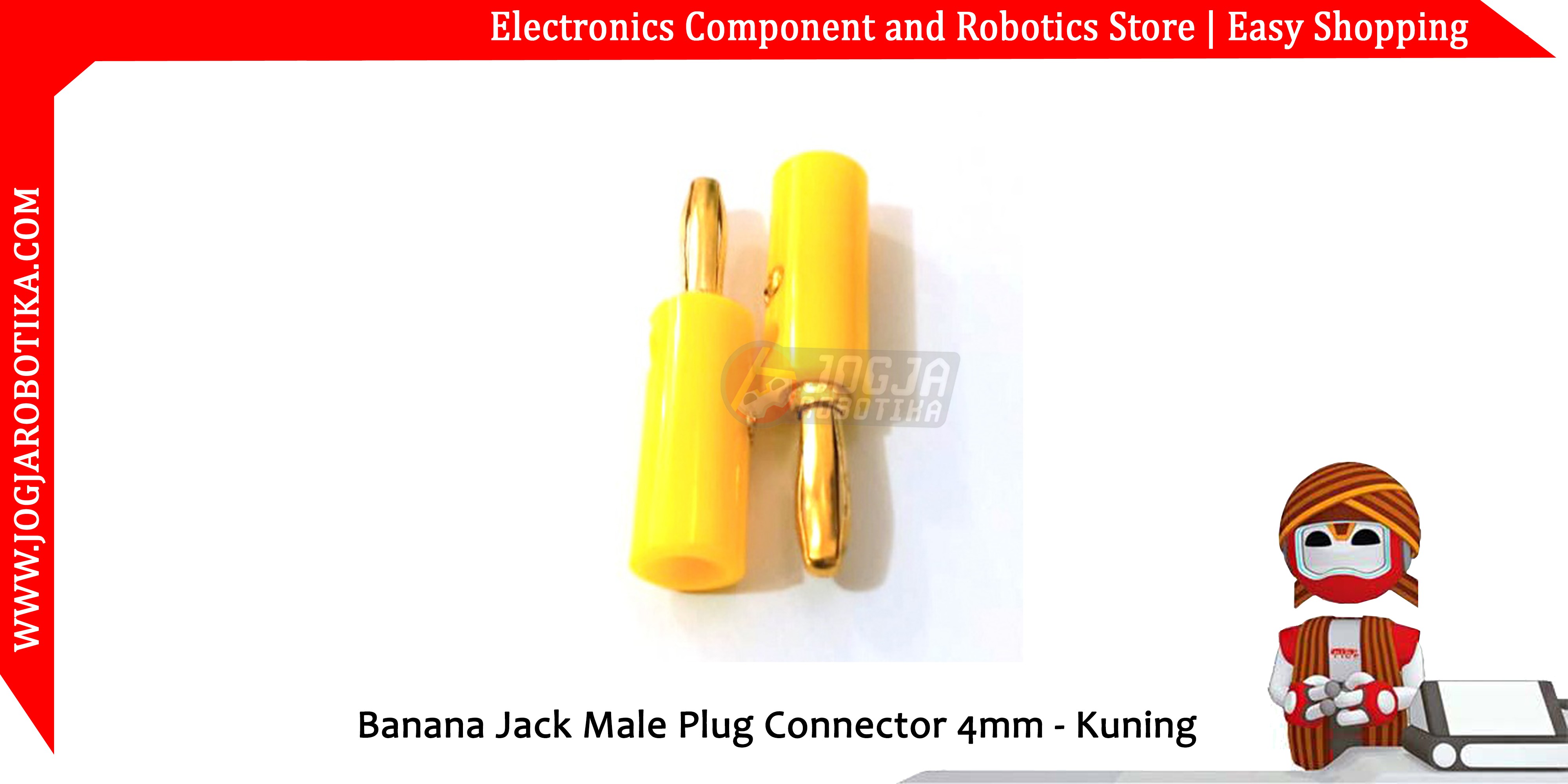 Banana Jack Male Plug Connector 4mm Gold Plated - Kuning