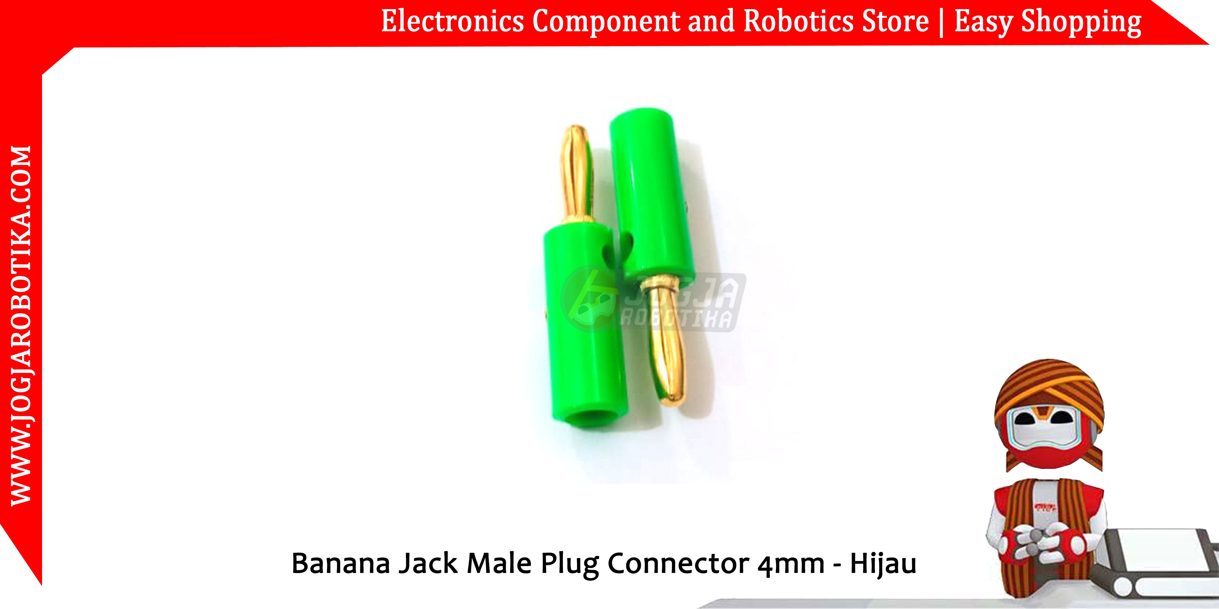 Banana Jack Male Plug Connector 4mm Gold Plated - Hijau