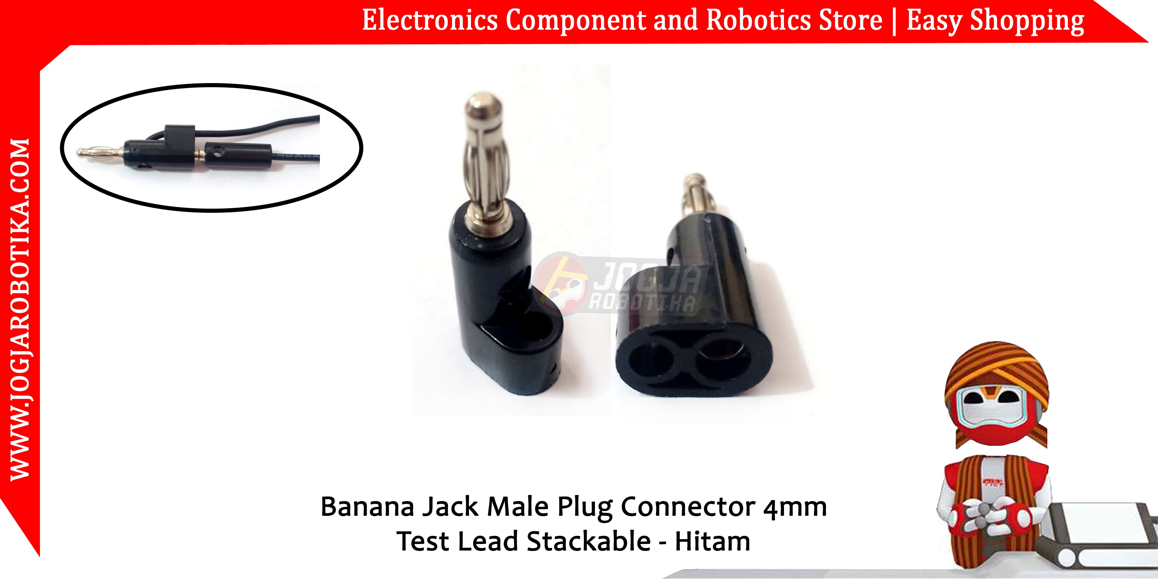 Banana Jack Male Plug Connector 4mm Test Lead Stackable - Hitam