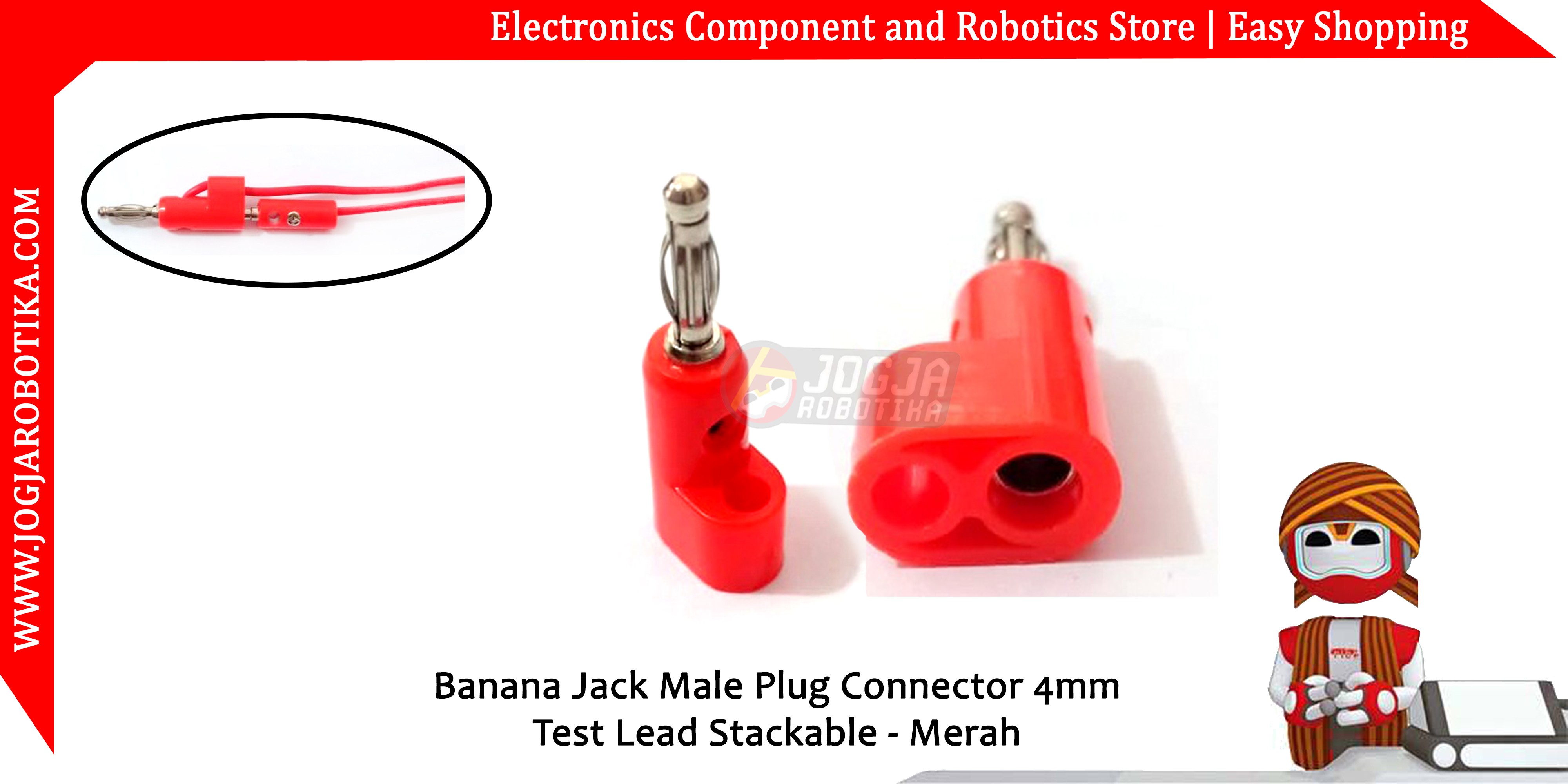 Banana Jack Male Plug Connector 4mm Test Lead Stackable - Merah
