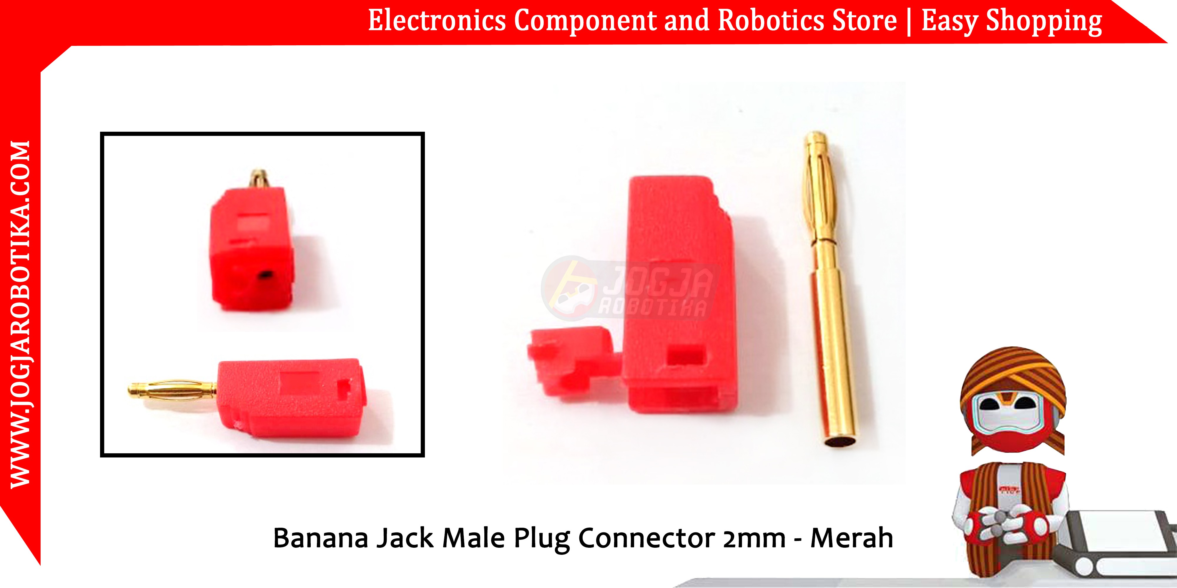 Banana Jack Male Plug Connector 2mm - Merah