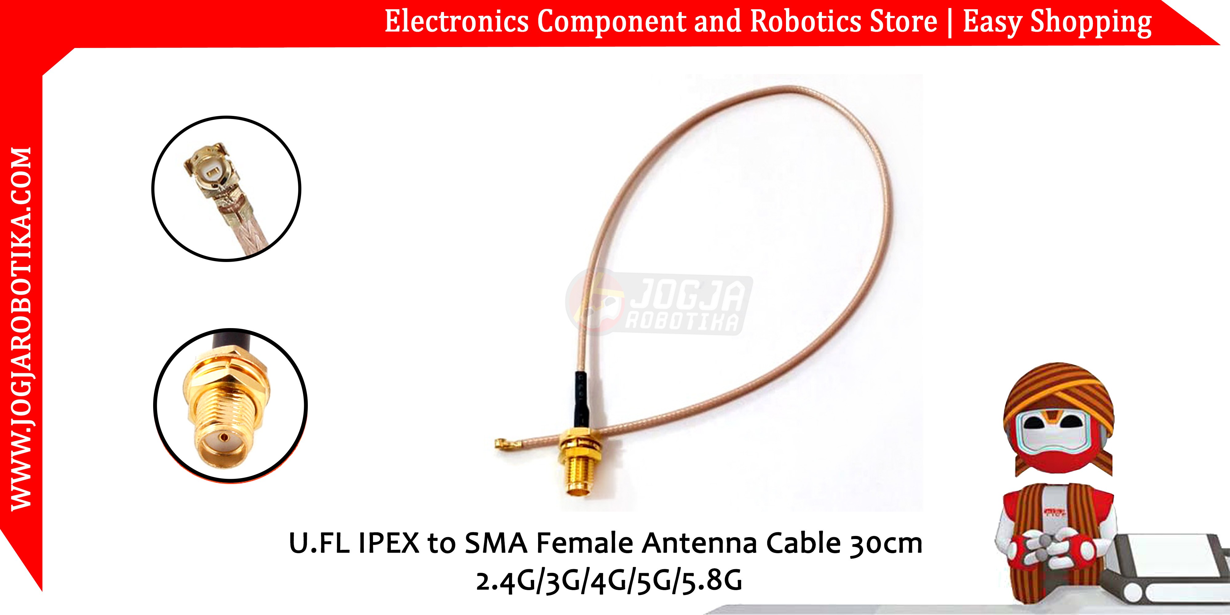 U.FL IPEX Coaxial Shielded to SMA Female Antenna Cable 30cm