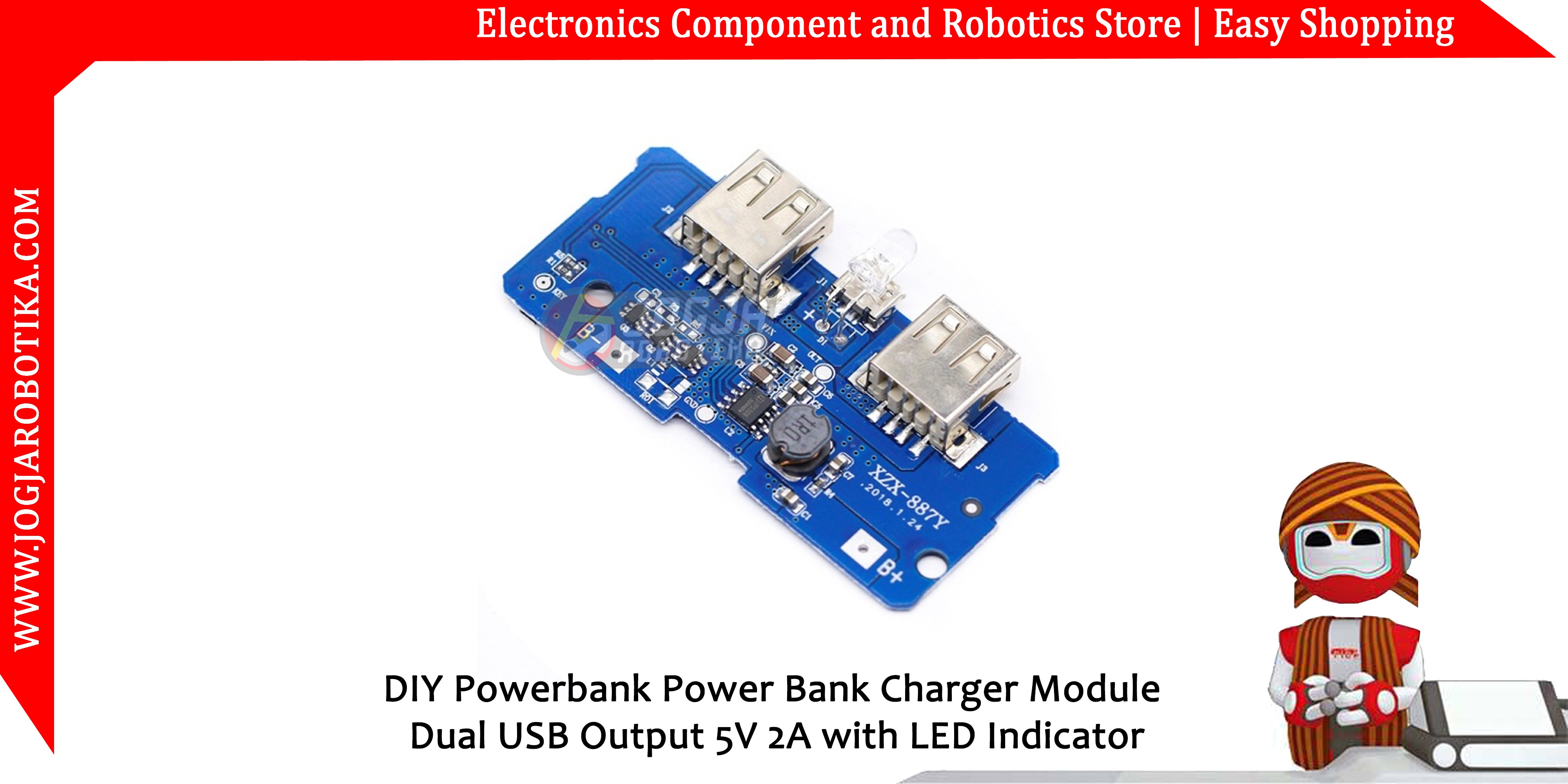 DIY Powerbank Power Bank Charger Module Dual USB Output 5V 2A with LED Indicator