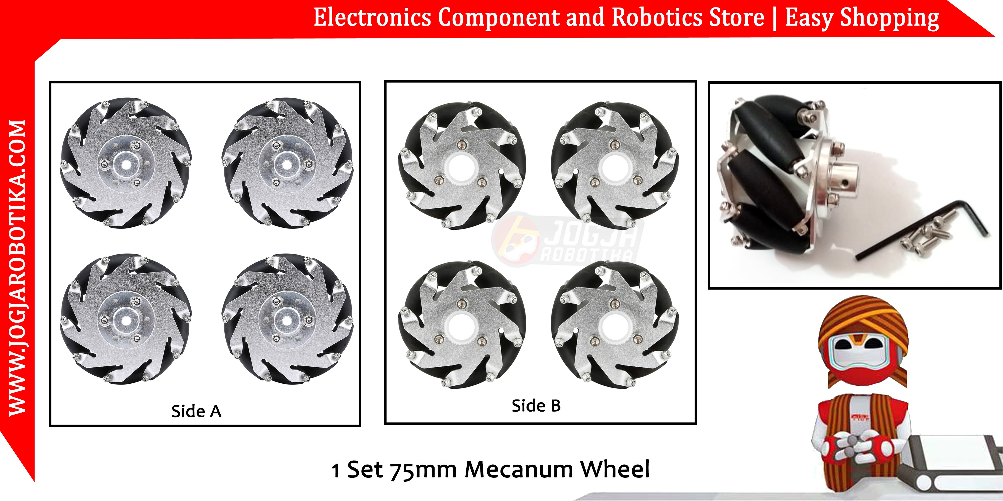 1 set 75mm Mecanum Wheel