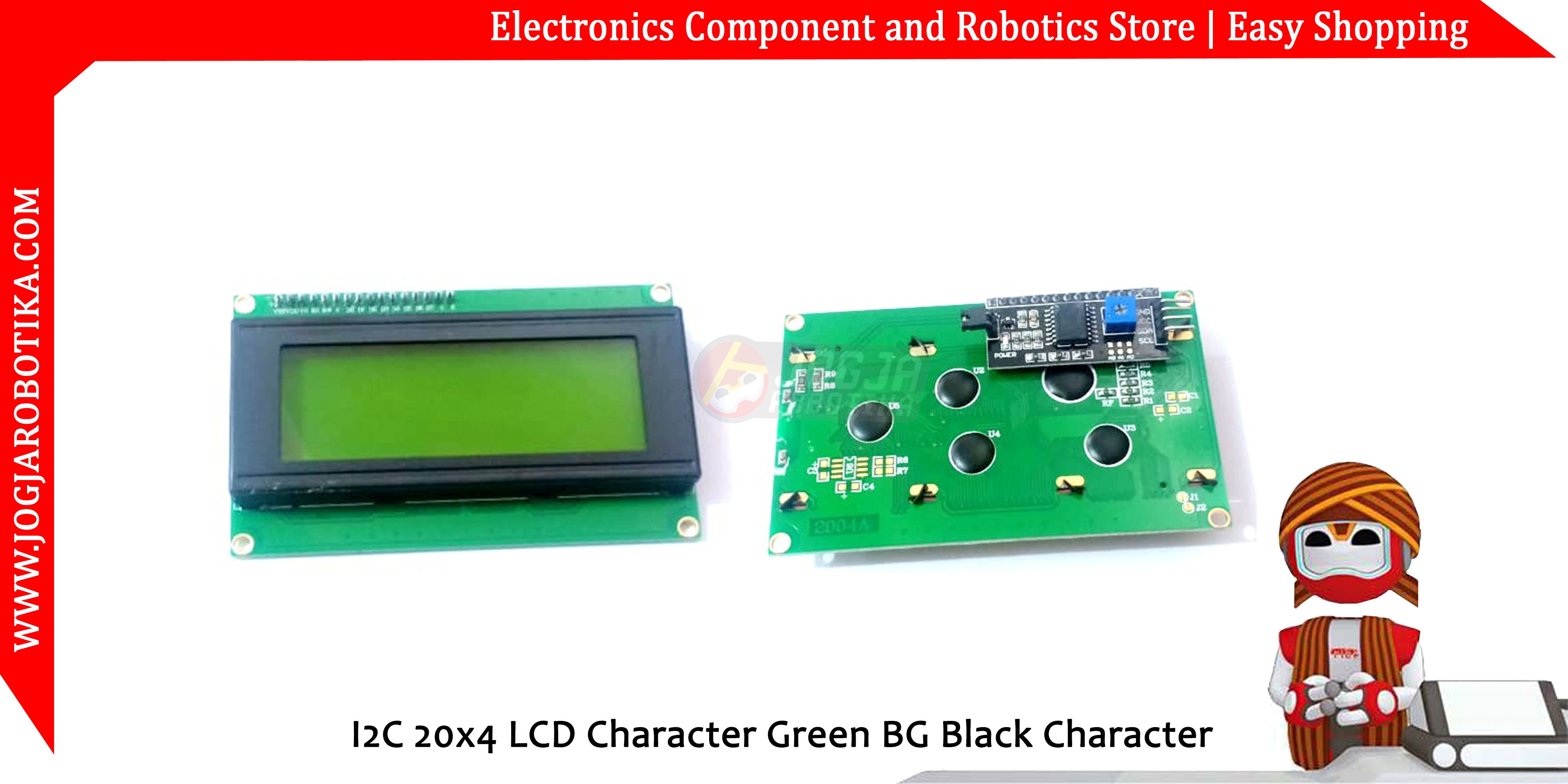 I2C 20x4 LCD Character Green BG Black Character