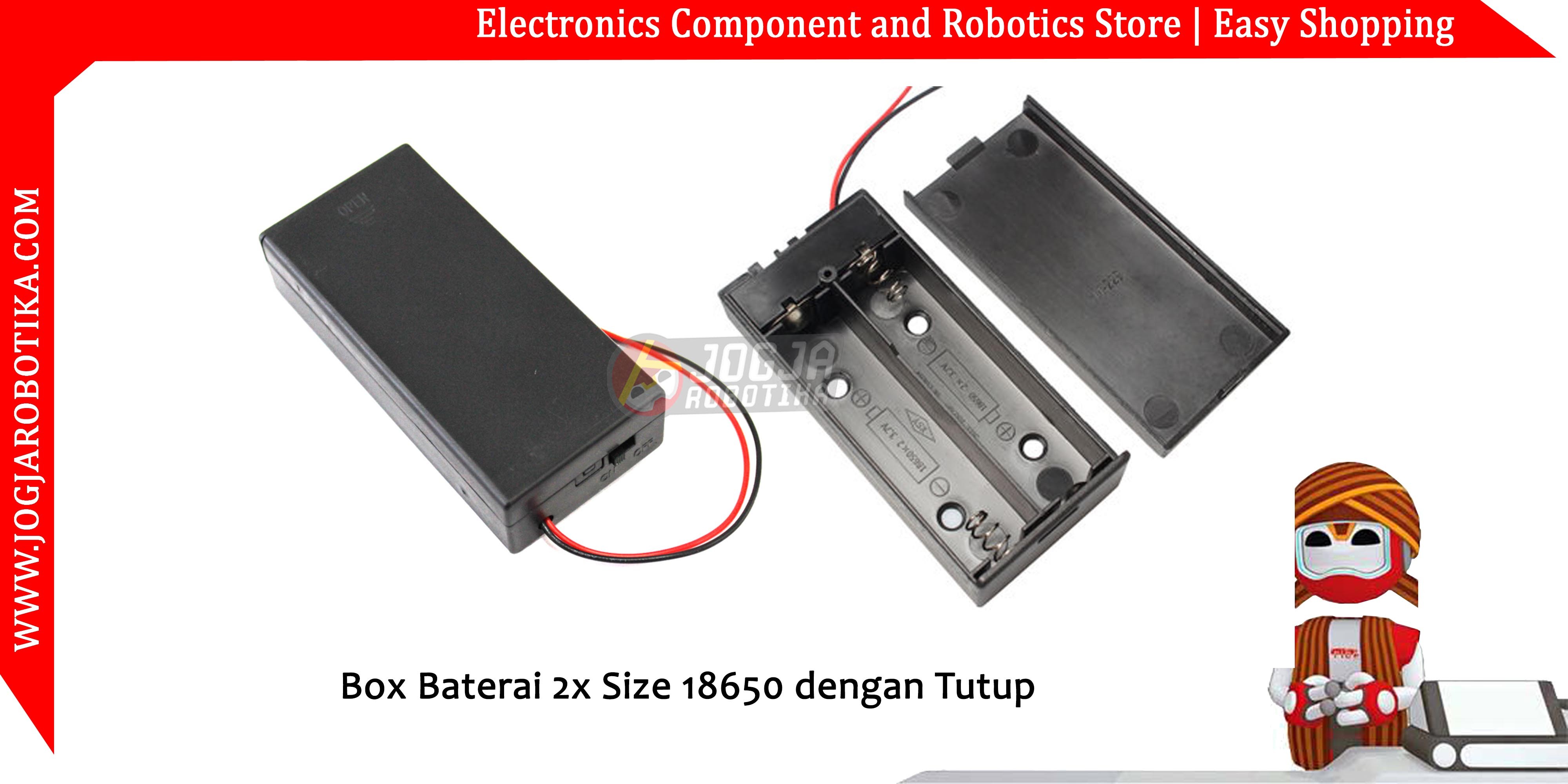 BOX BATERAI 2X SIZE 18650 DENGAN TUTUP + SAKLAR