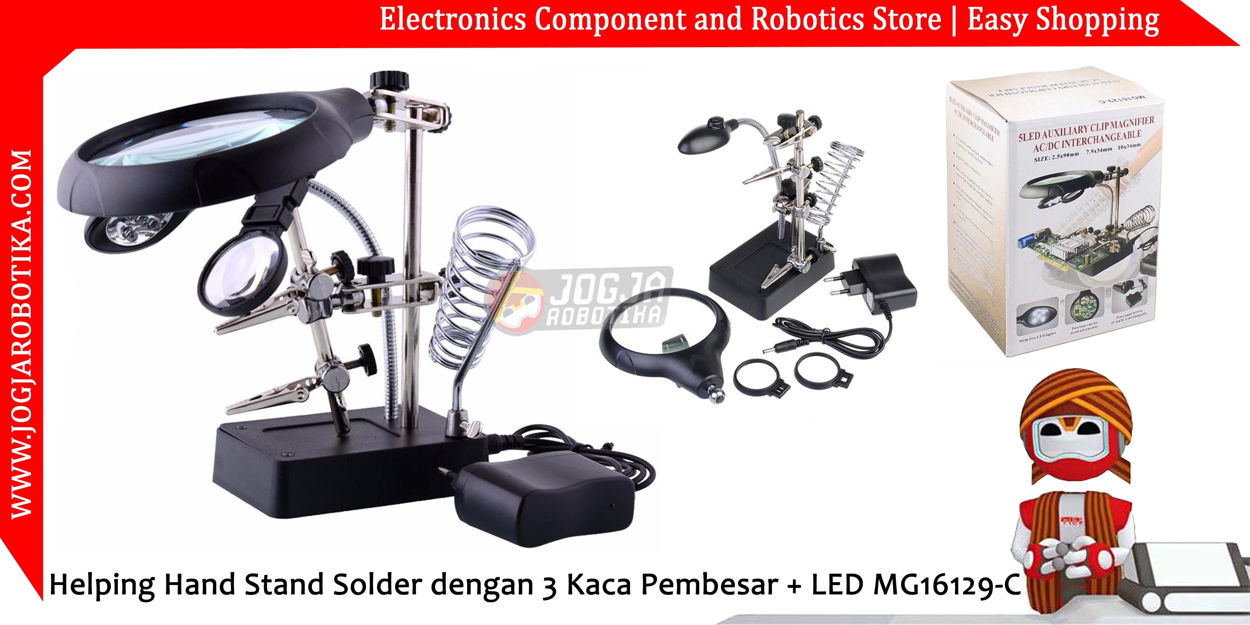 Helping Hand Stand Solder dengan 3 Kaca Pembesar + LED MG16129-C