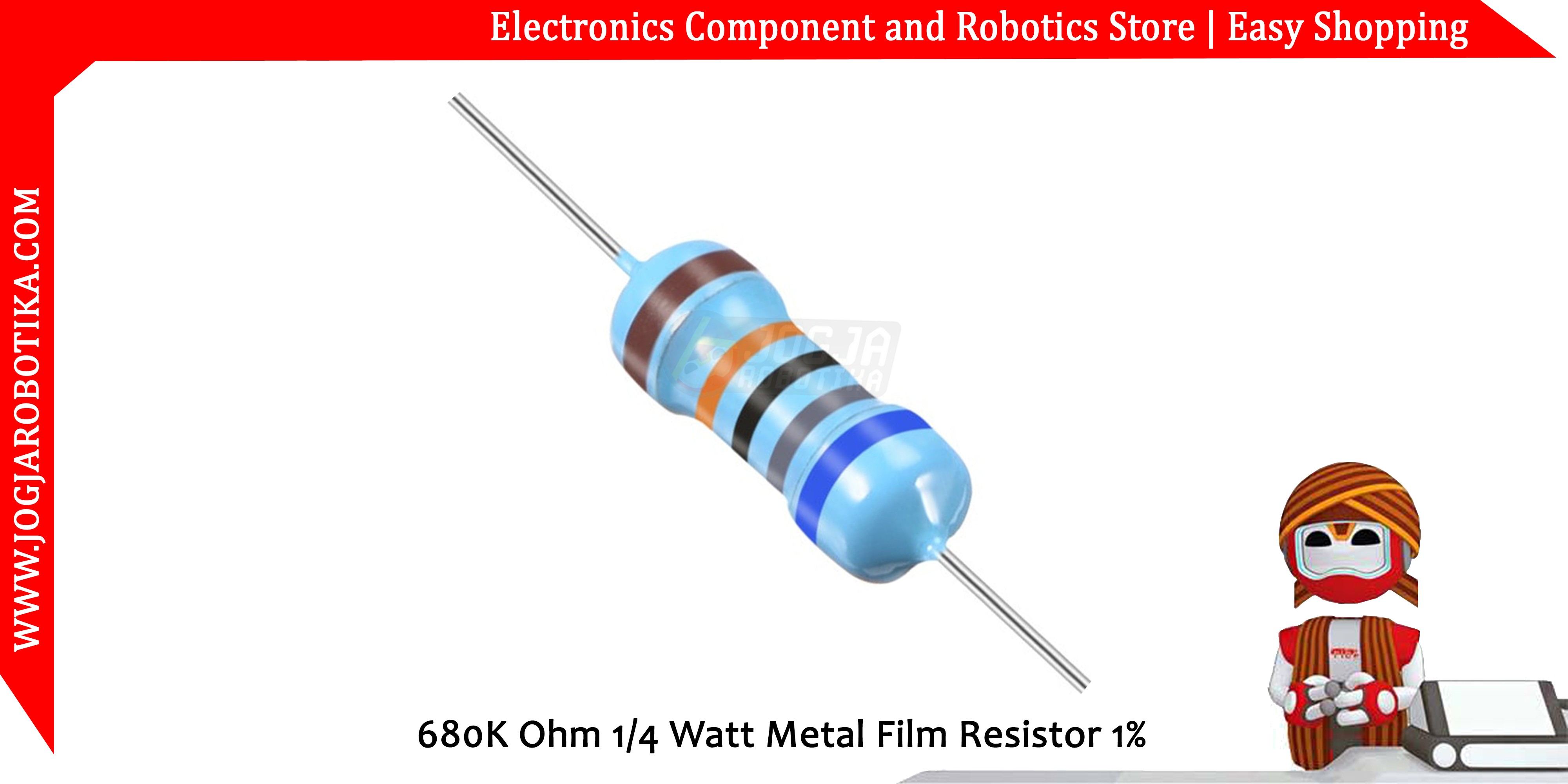 680K Ohm 1/4 Watt  Metal Film Resistor 1%