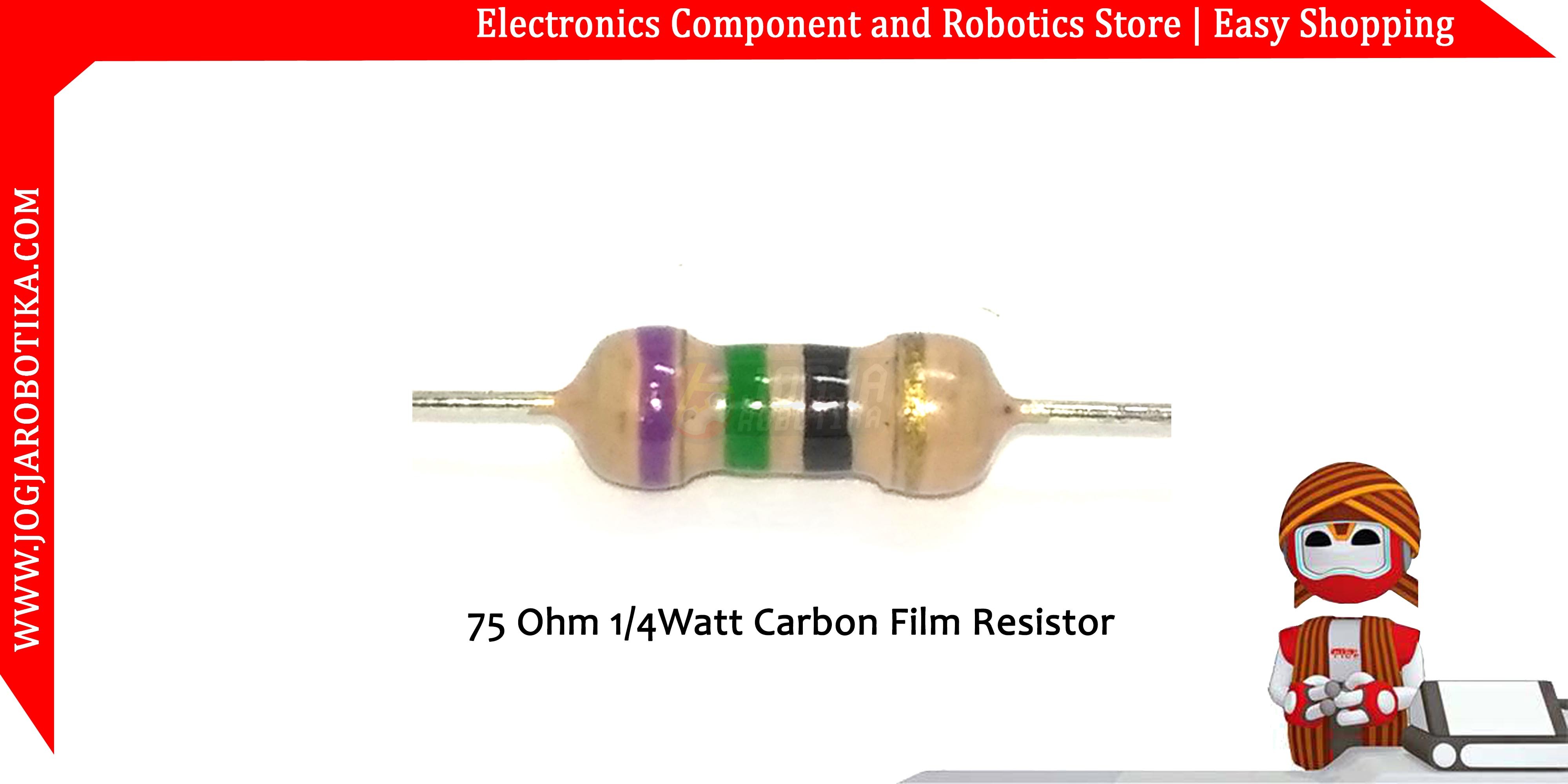 75 Ohm 1/4Watt Carbon Film Resistor