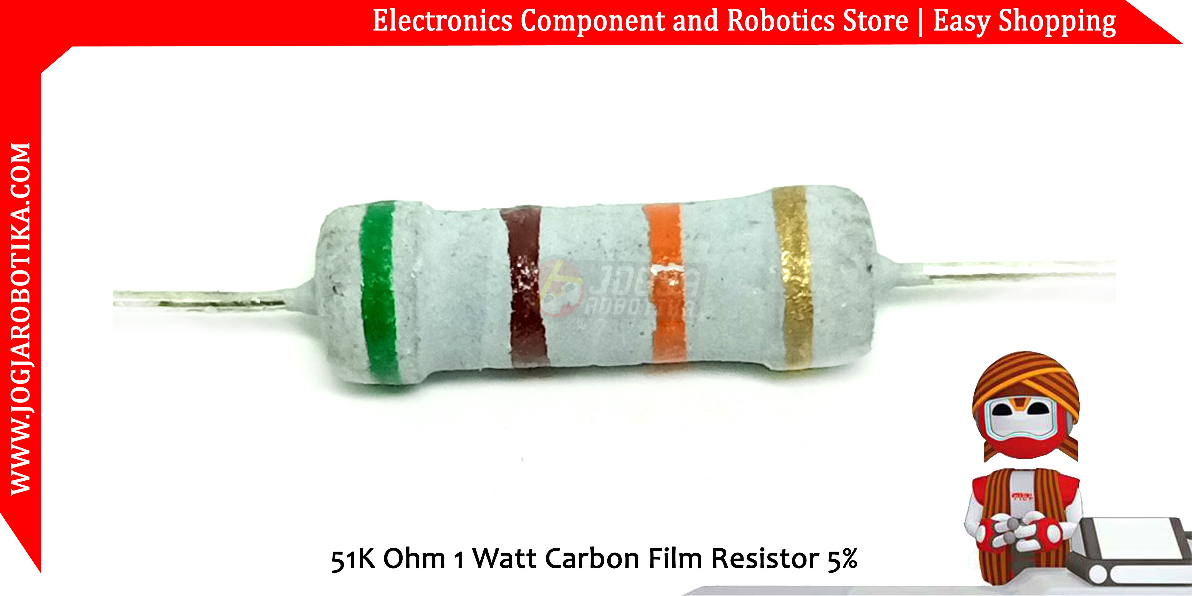 51K Ohm 1 Watt Carbon Film Resistor