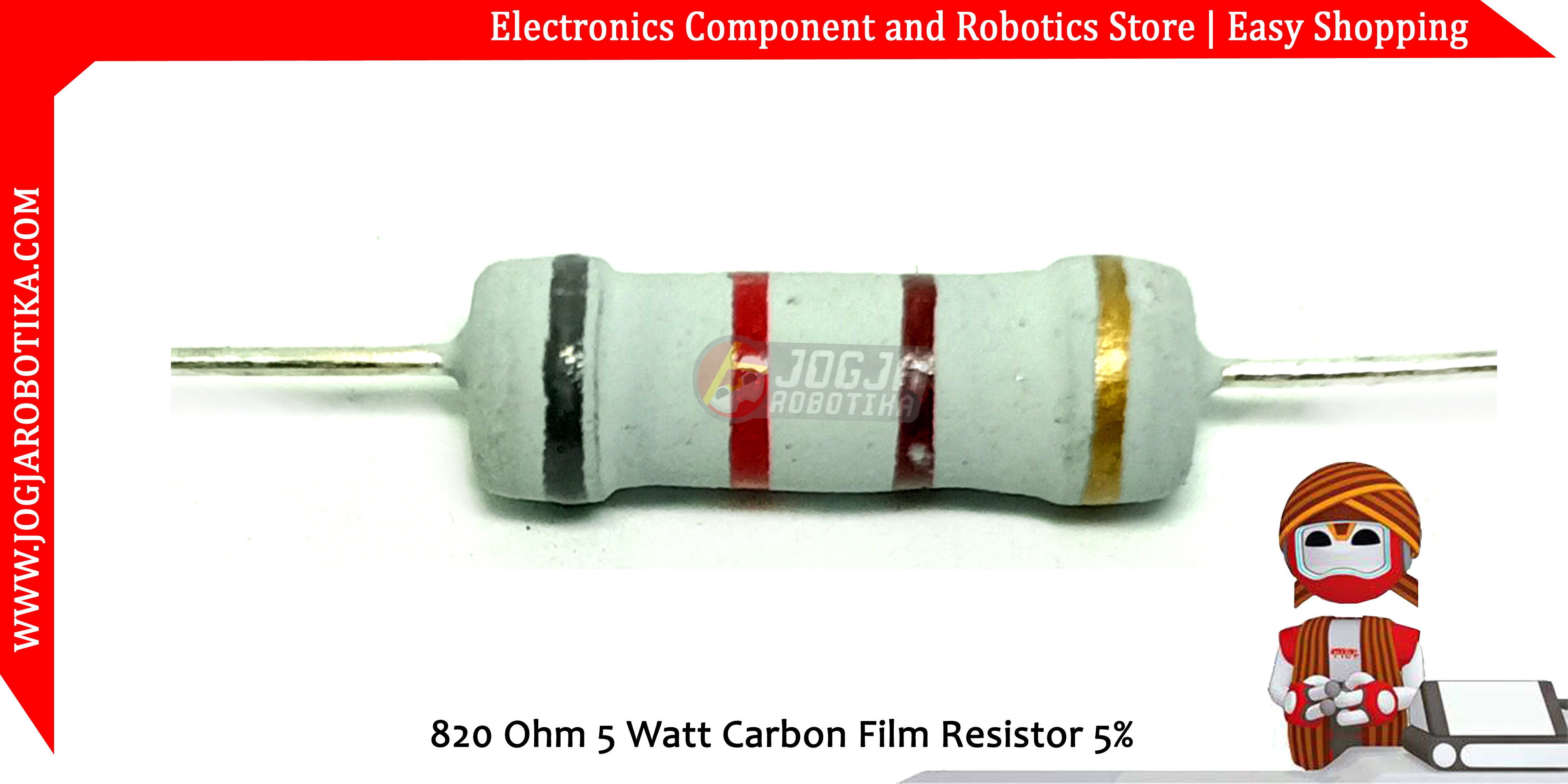 820 Ohm 5 Watt Carbon Film Resistor