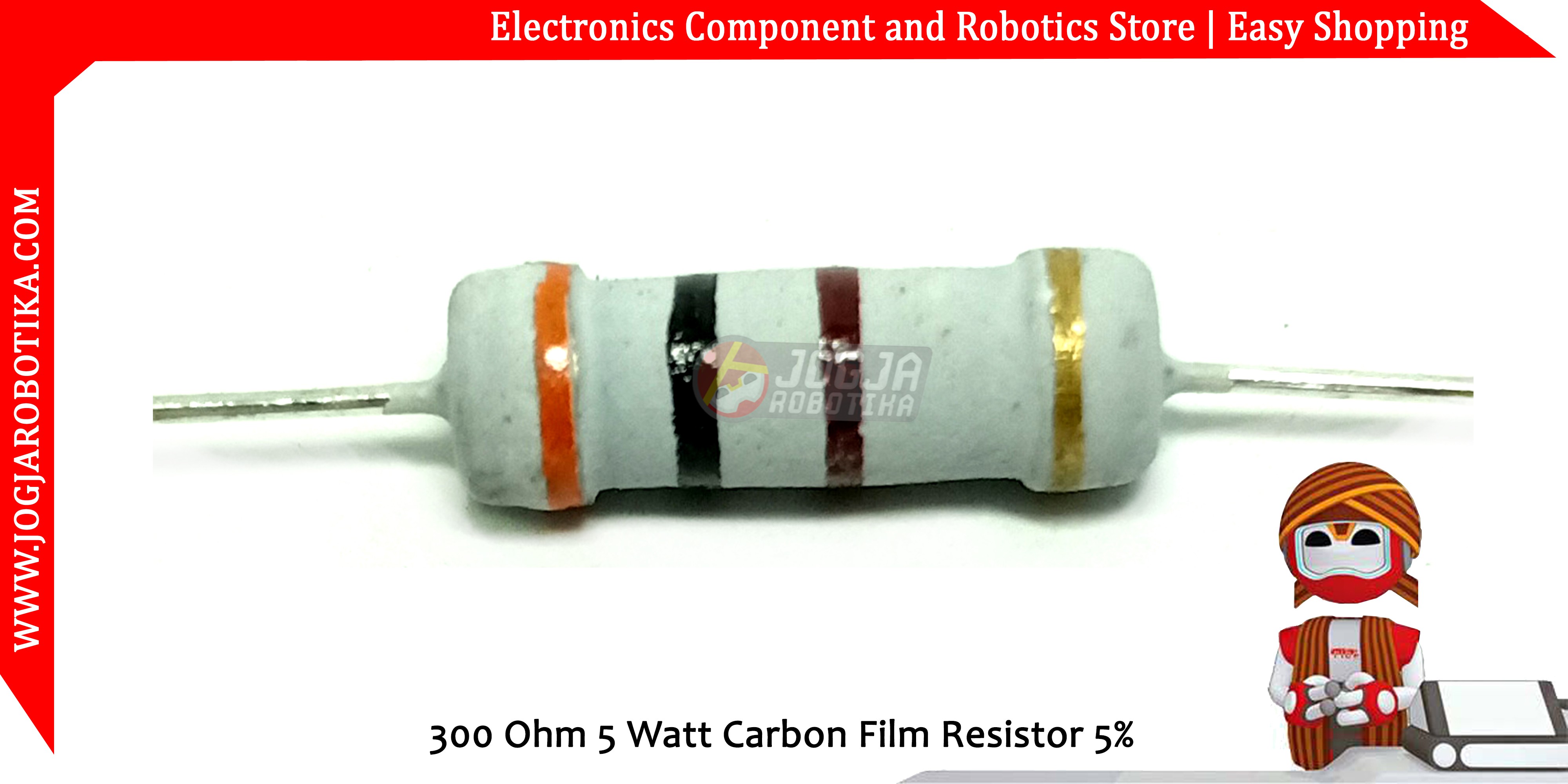 300 Ohm 5 Watt Carbon Film Resistor