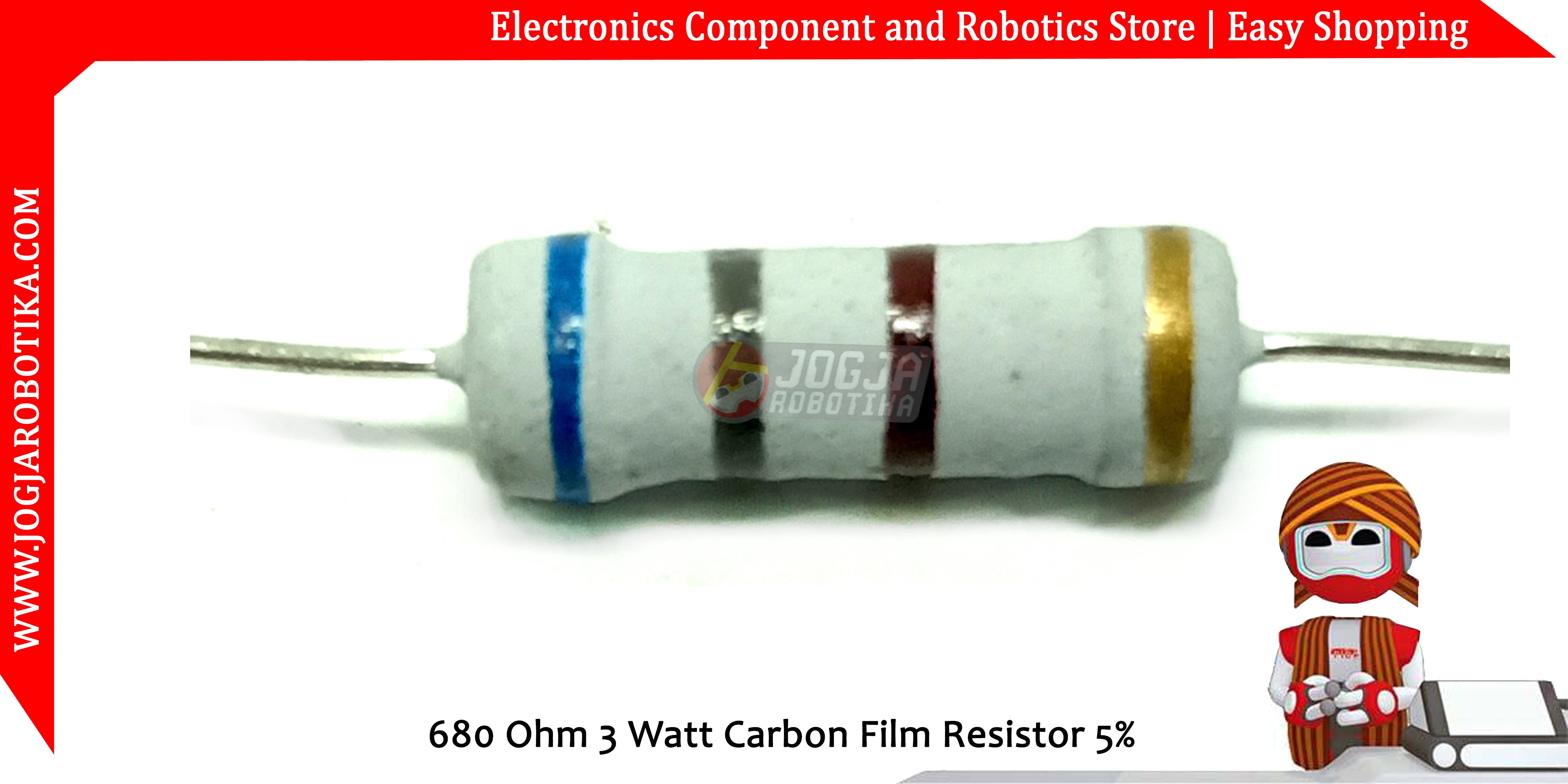680 Ohm 3 Watt Carbon Film Resistor