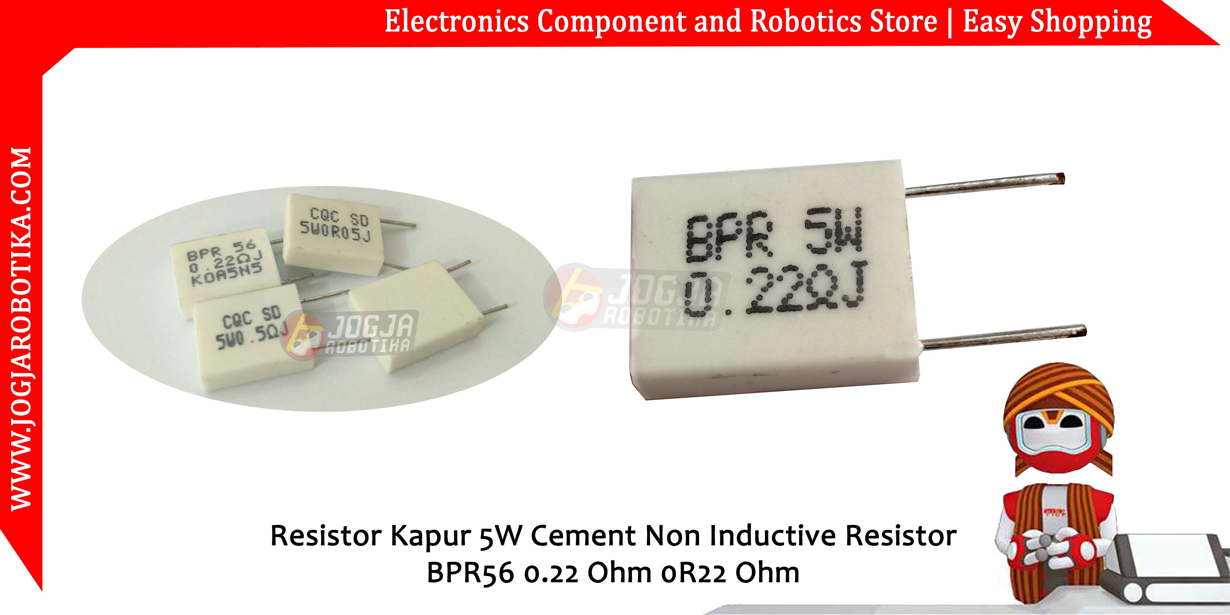 Resistor Kapur 5W Cement Non Inductive Resistor BPR56 0.22 Ohm 0R22 Ohm