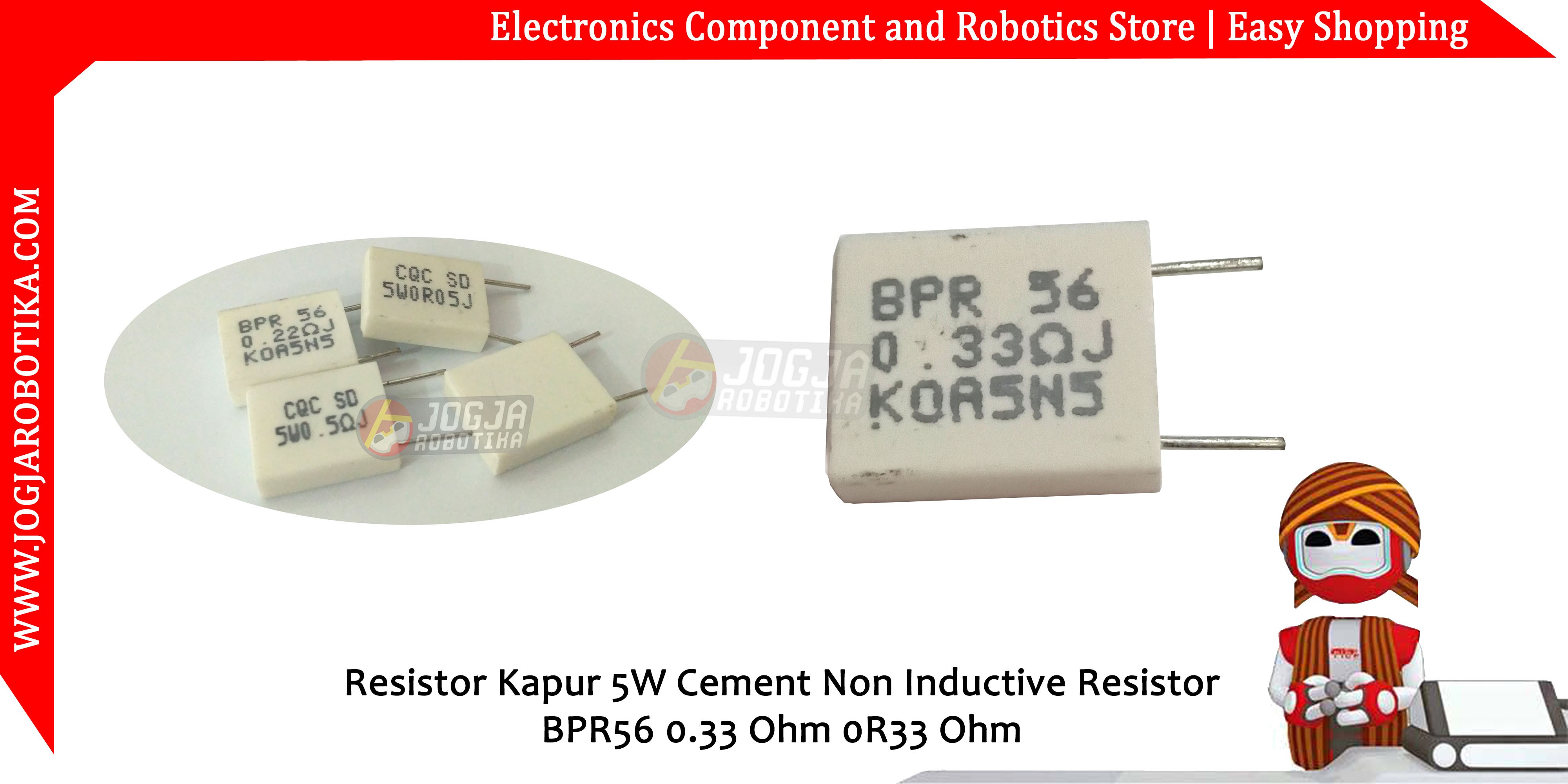 Resistor Kapur 5W Cement Non Inductive Resistor BPR56 0.33 Ohm 0R33 Ohm