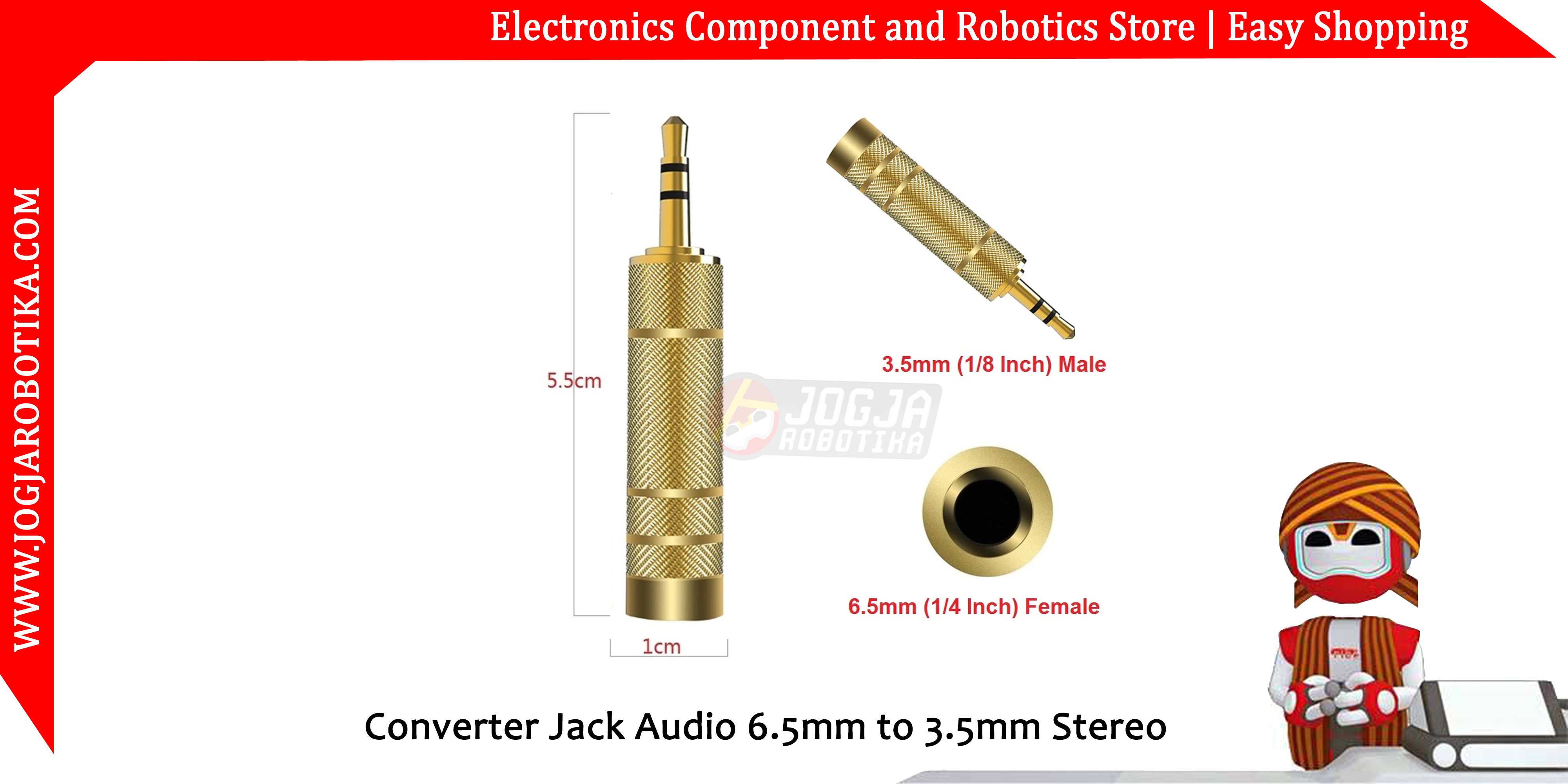 Converter Konverter Jack Audio 6.5mm to 3.5mm Stereo Gold Plated