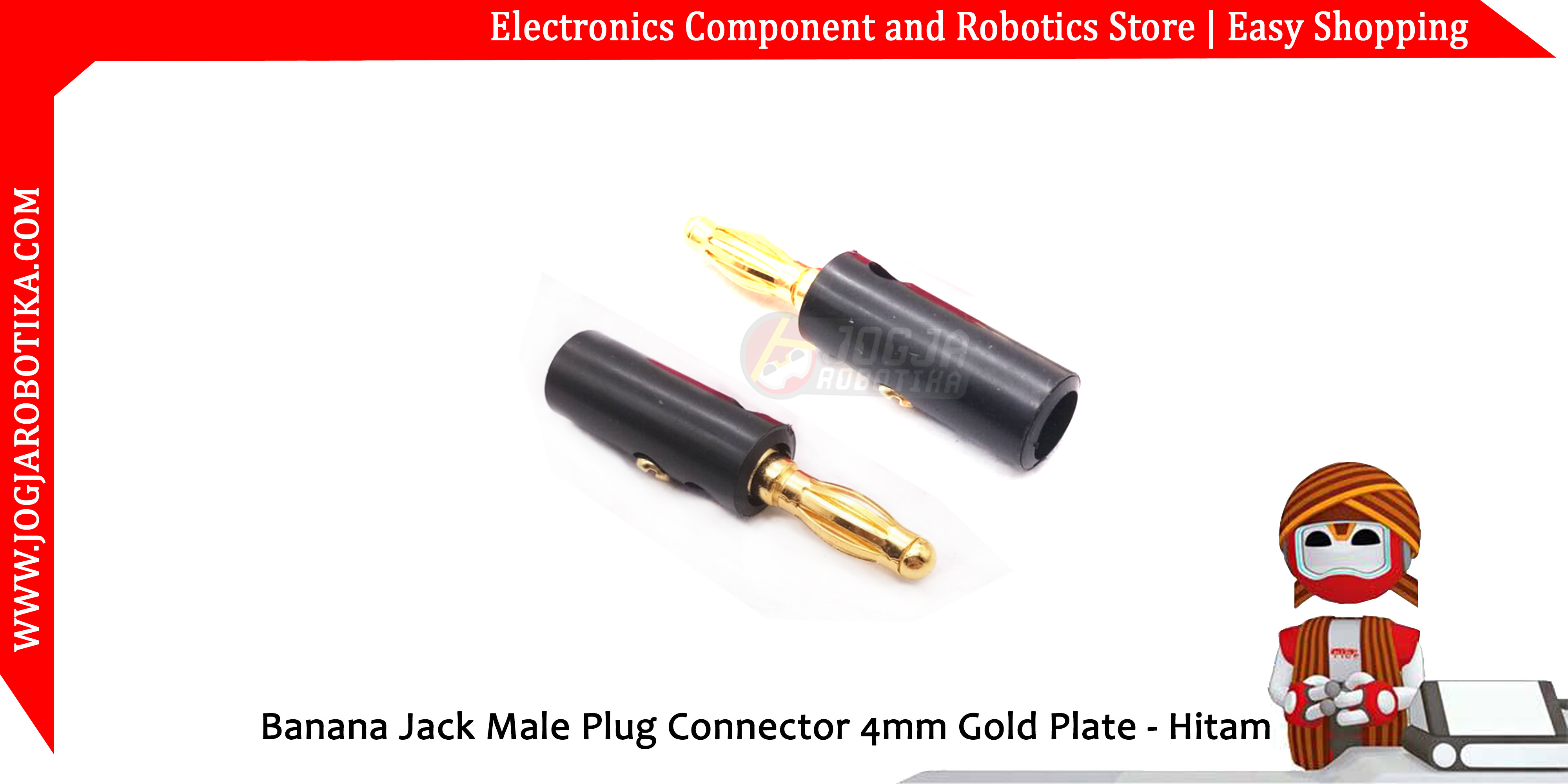 Banana Jack Male Plug Connector 4mm Gold Plated - Hitam