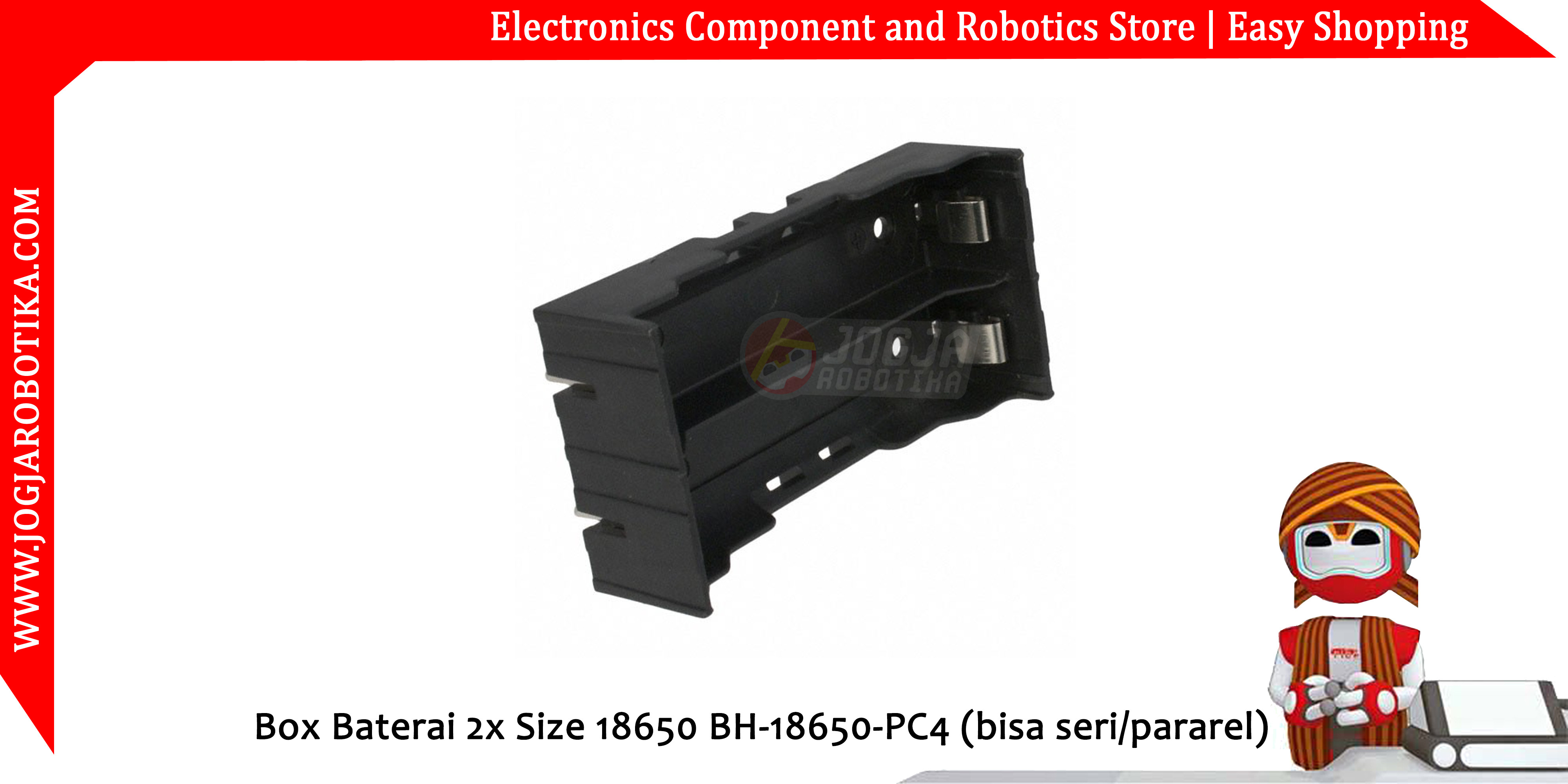 Box Baterai 2x Size 18650 PCB Mount DIP (bisa seri/pararel)