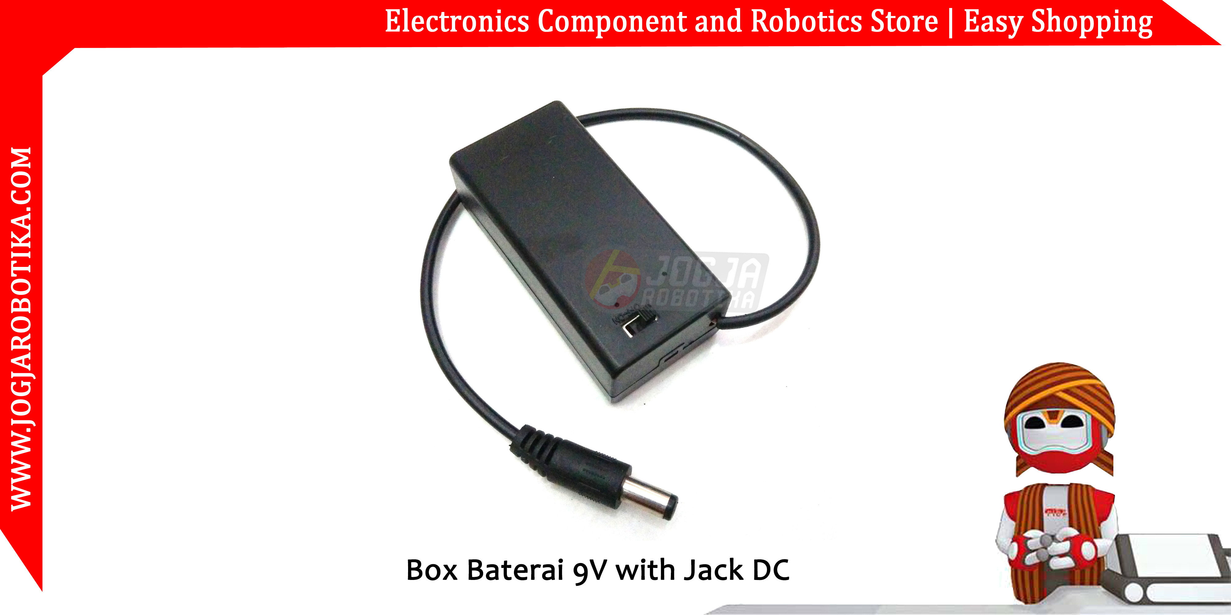 Box Baterai 9V dengan Tutup Saklar Switch On-Off konektor Jack DC