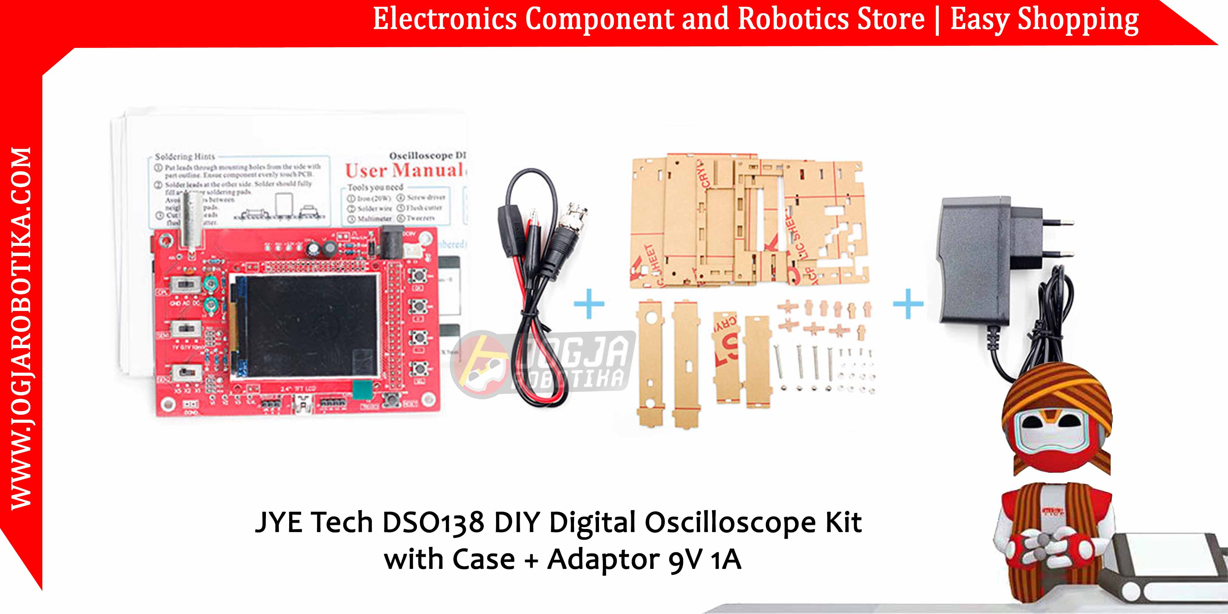 JYE Tech DSO138 DIY Digital Oscilloscope Kit with Case + Adaptor 9V 1A