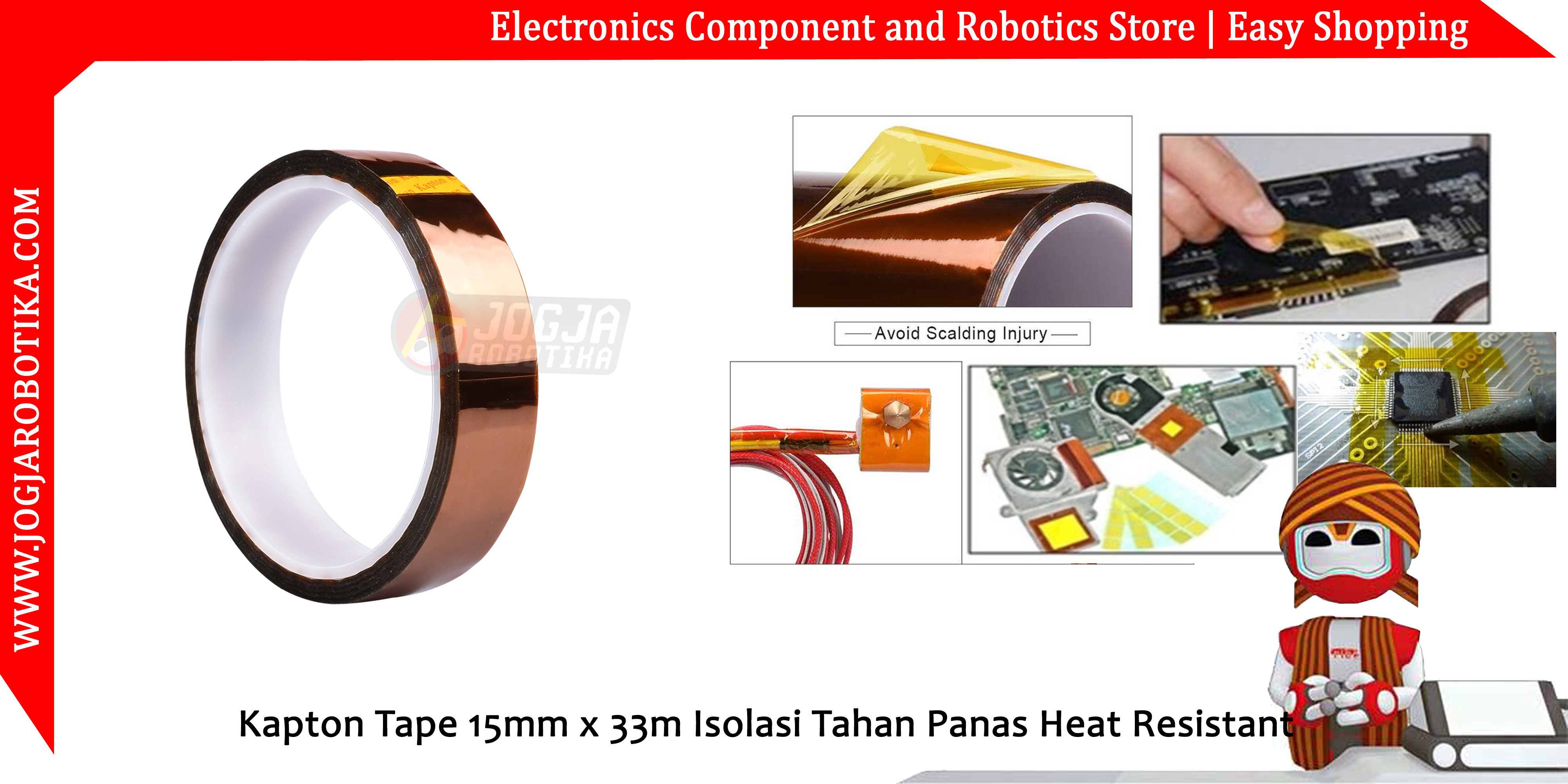Kapton Tape 15mm Isolasi Tahan Panas Heat Resistant