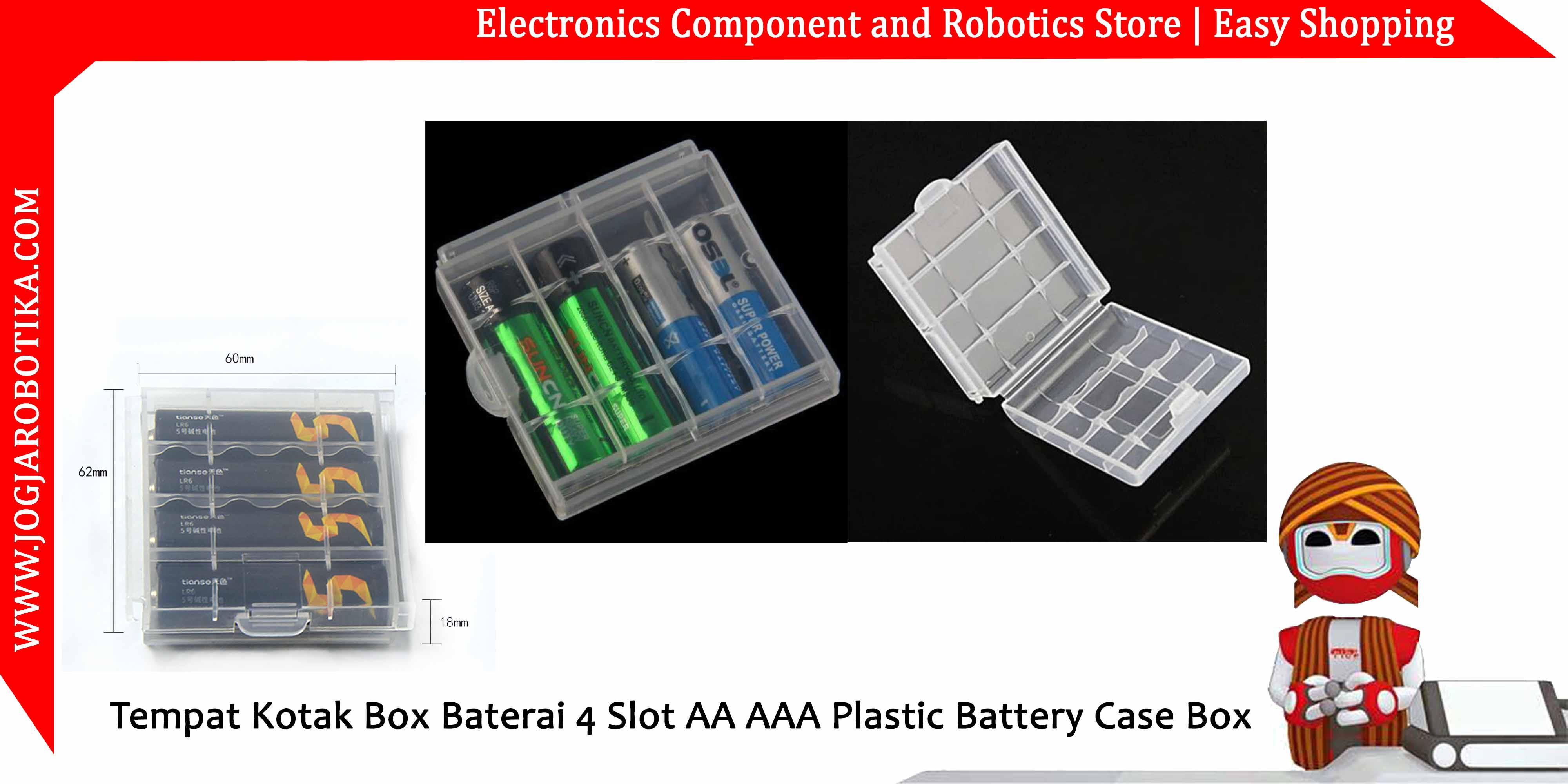 Tempat Kotak Box Baterai 4 Slot AA AAA Plastic Battery Case Box