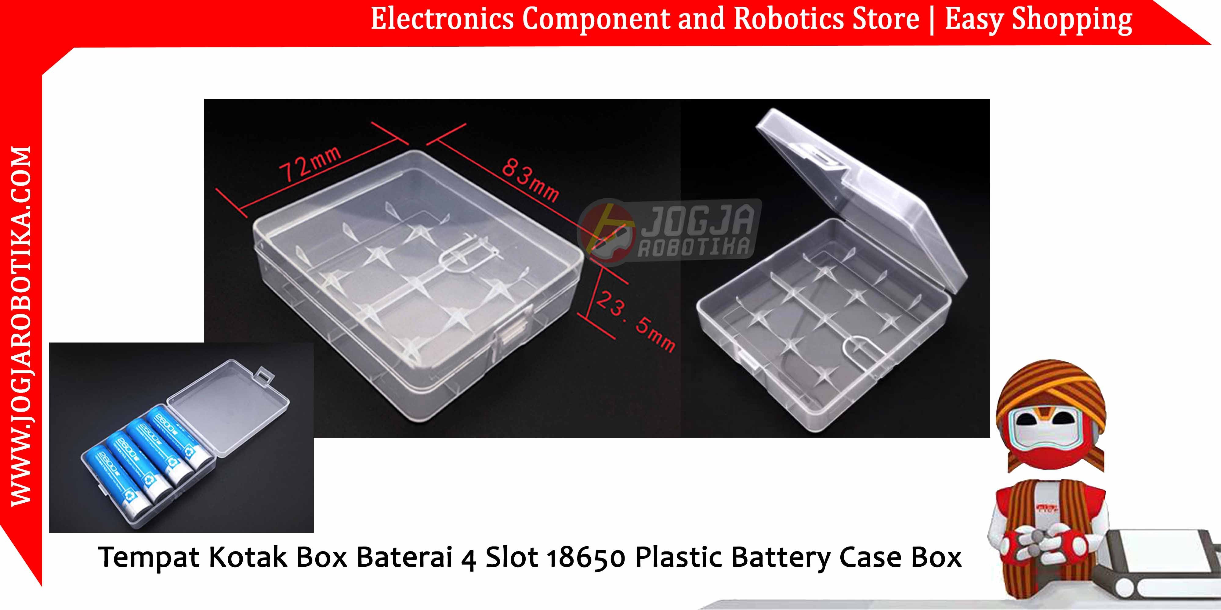 Tempat Kotak Box Baterai 4 Slot 18650 Plastic Battery Case Box
