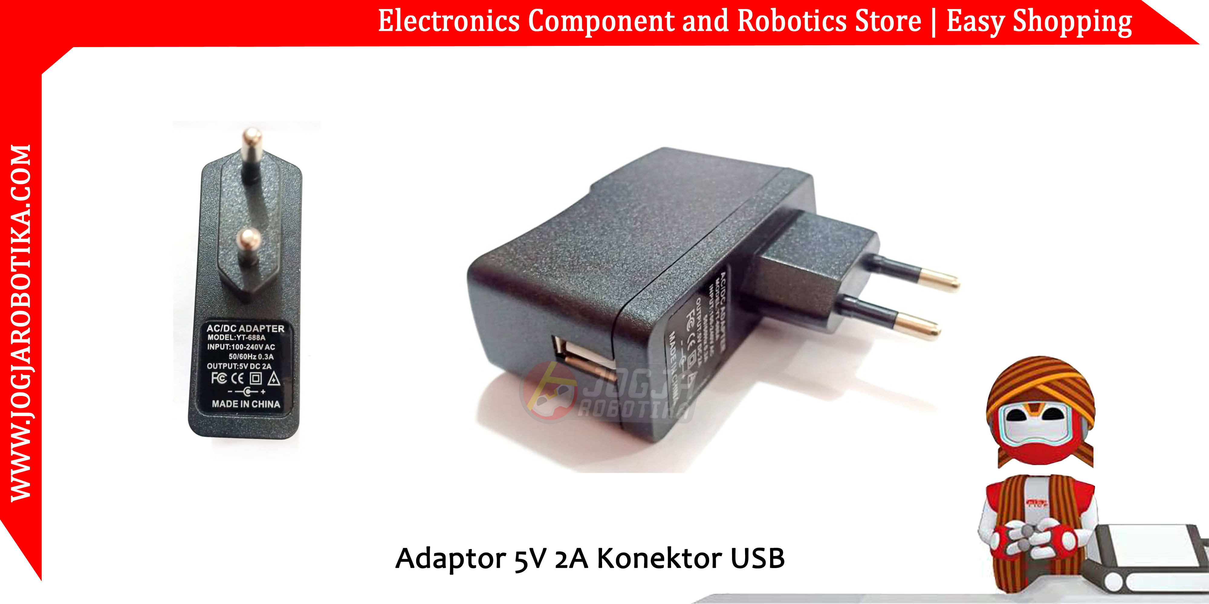 Adaptor 5V 2A Konektor USB (Kepala Adaptor)