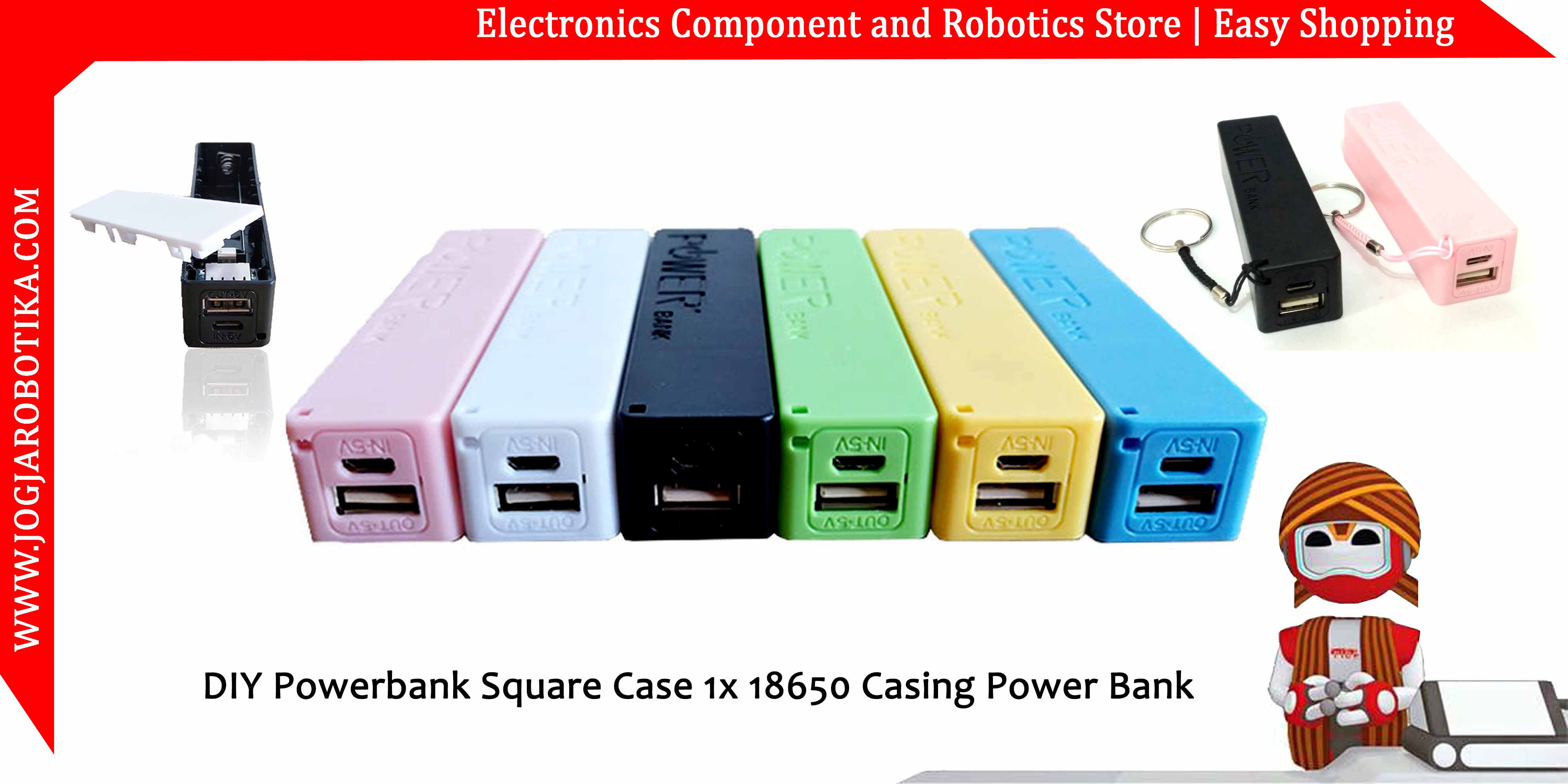 DIY Powerbank Square Case 1x 18650 Casing Power Bank - Micro USB