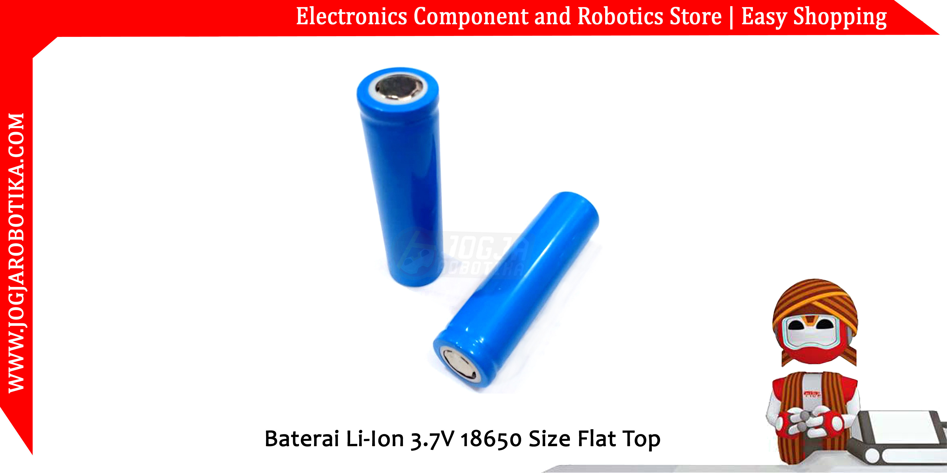 Baterai Li-Ion 3.7V 18650 Size Flat Top