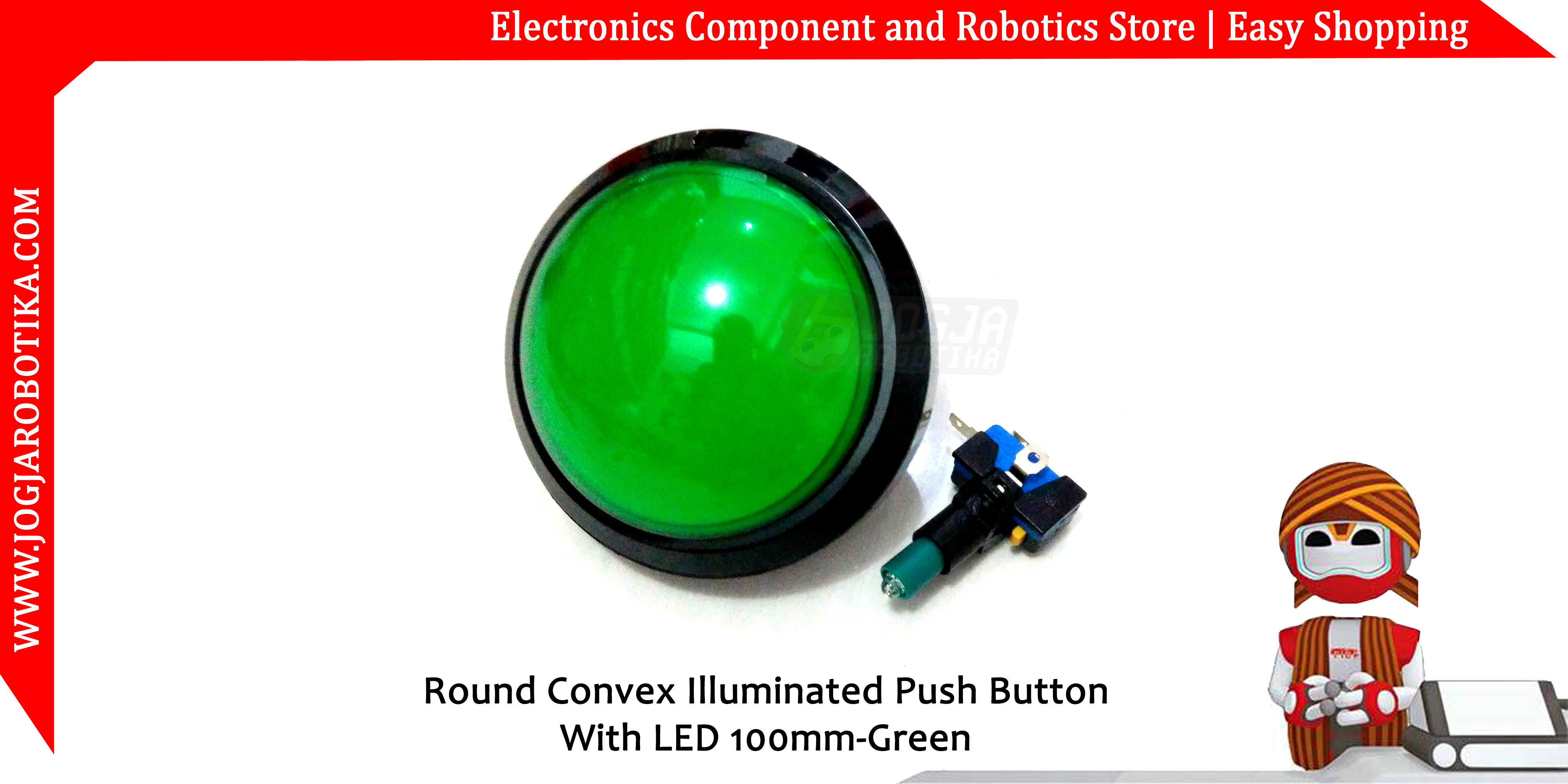 Tombol Acara Kuis Round Convex Illuminated Push Button With LED 100mm-Green