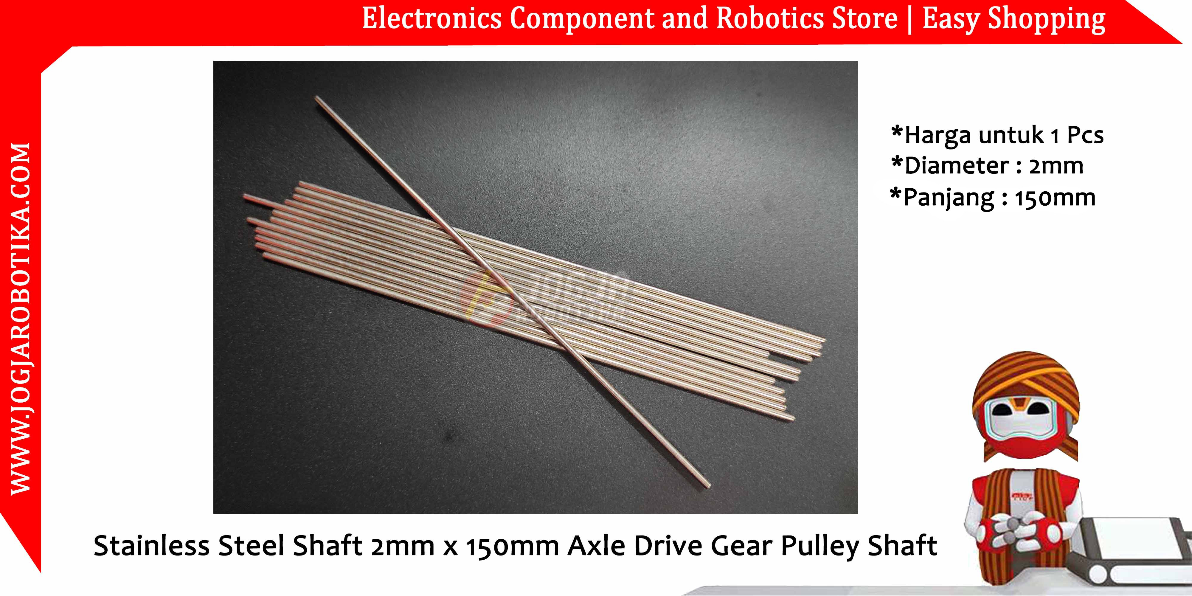 Stainless Steel Shaft 2mm x 150mm Axle Drive Gear Pulley Shaft