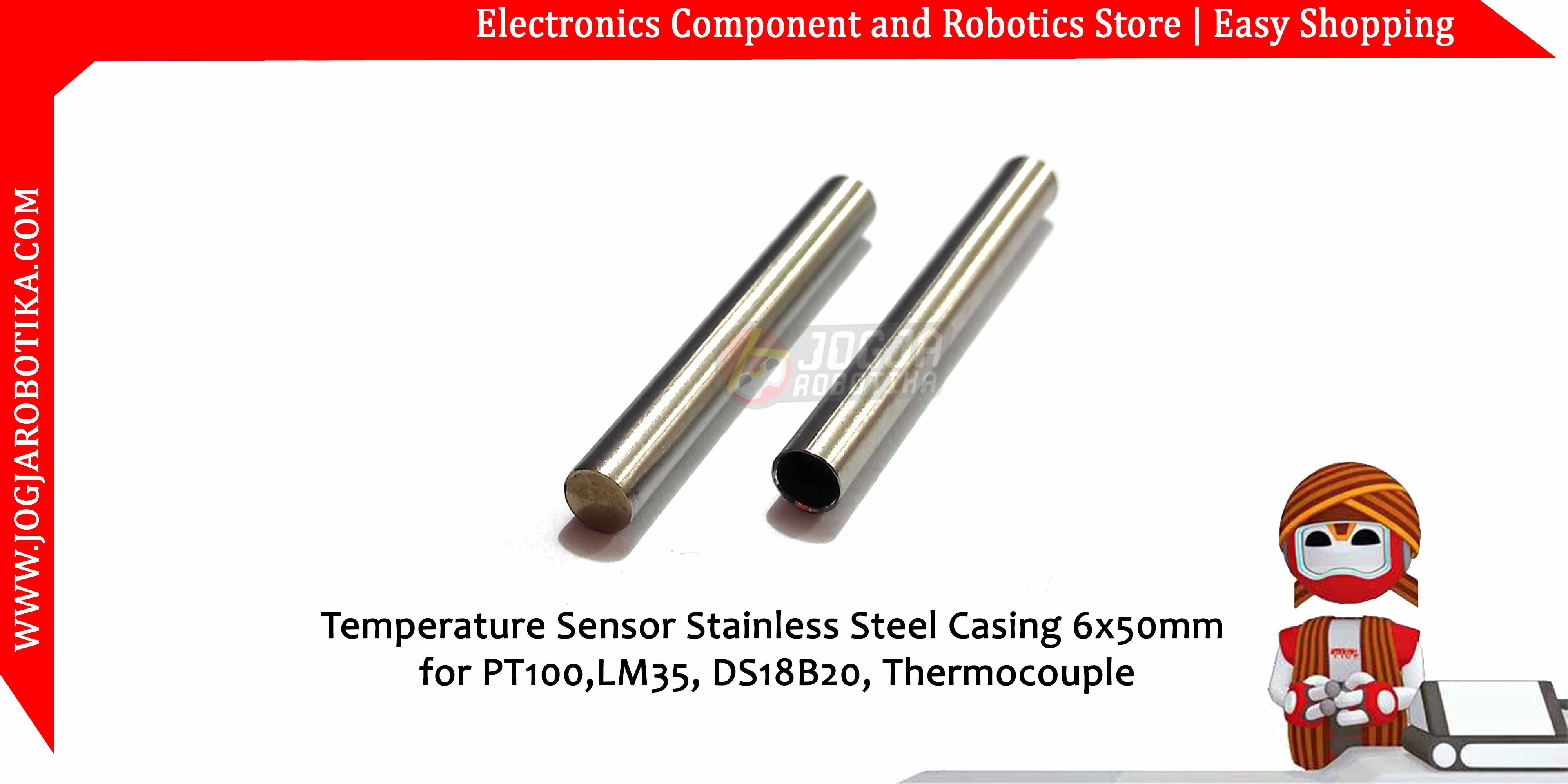 Temperature Sensor Stainless Steel Casing 6x50mm for PT100,LM35, DS18B20, Thermocouple