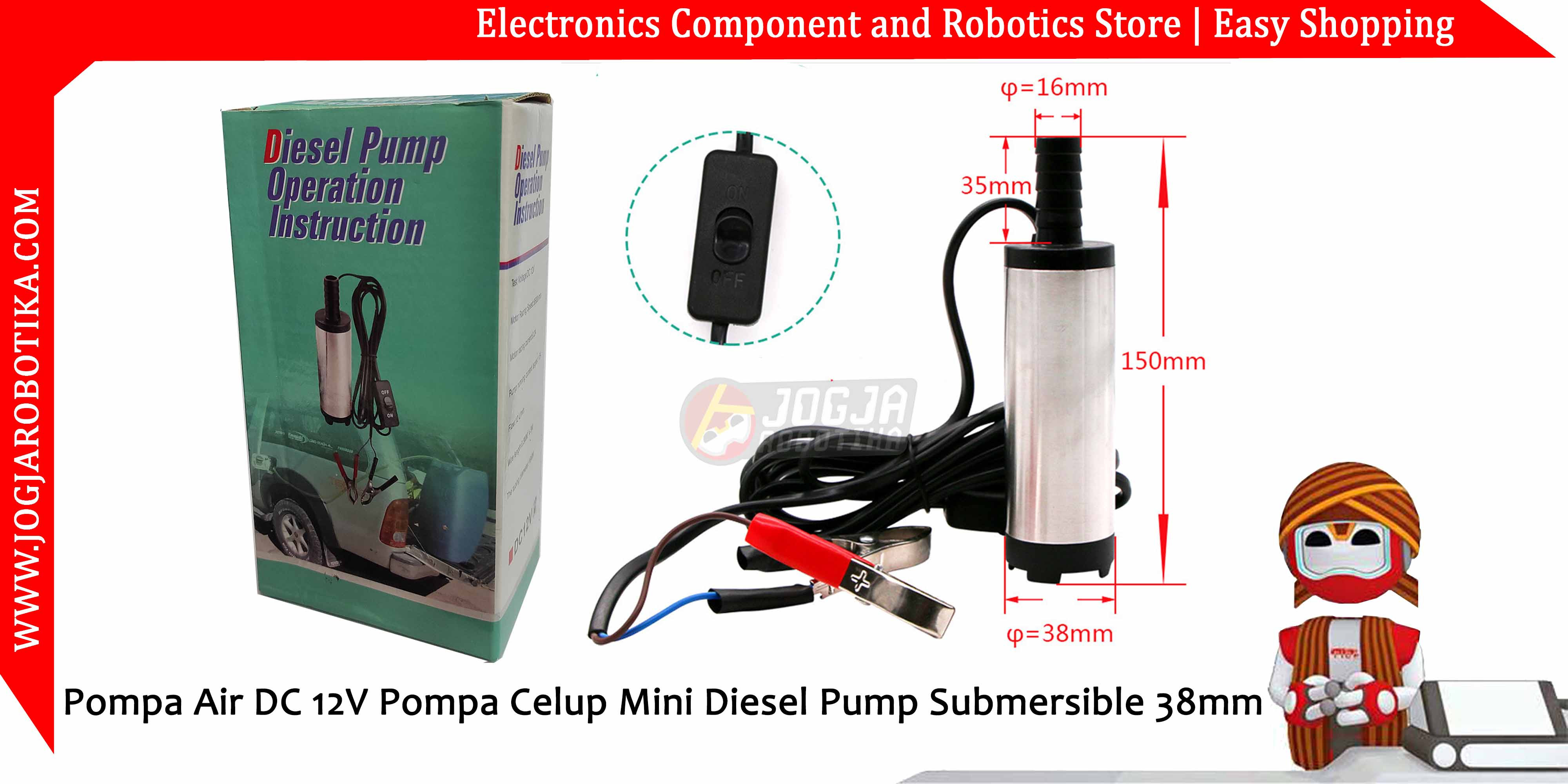 Pompa Air DC 12V Pompa Celup Mini Diesel Pump Submersible 38mm
