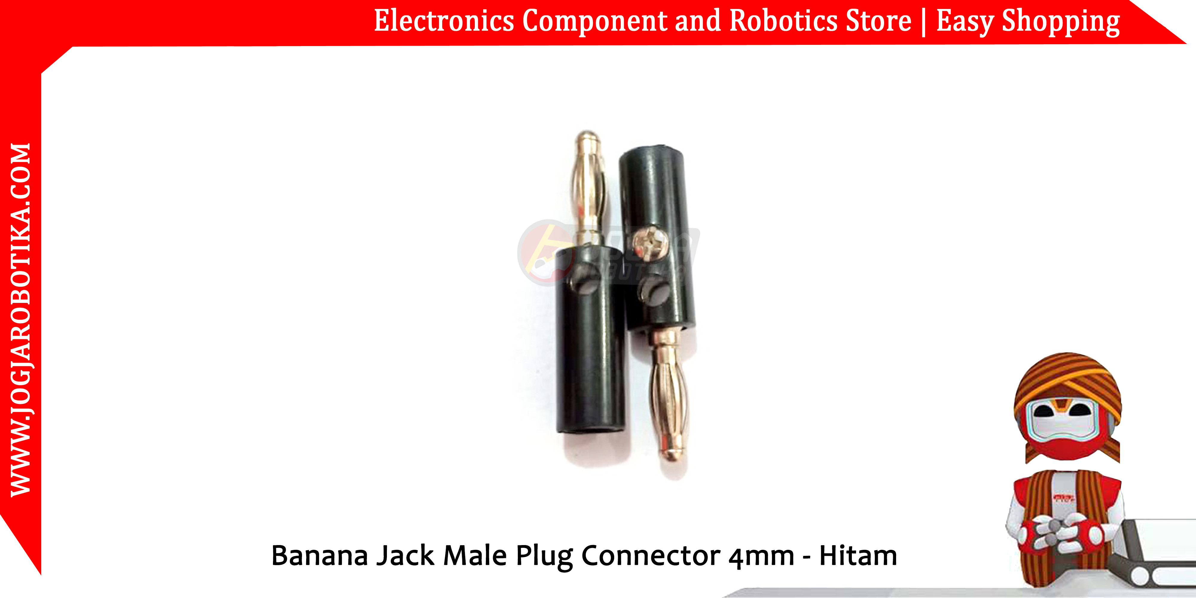 Banana Jack Male Plug Connector 4mm - Hitam