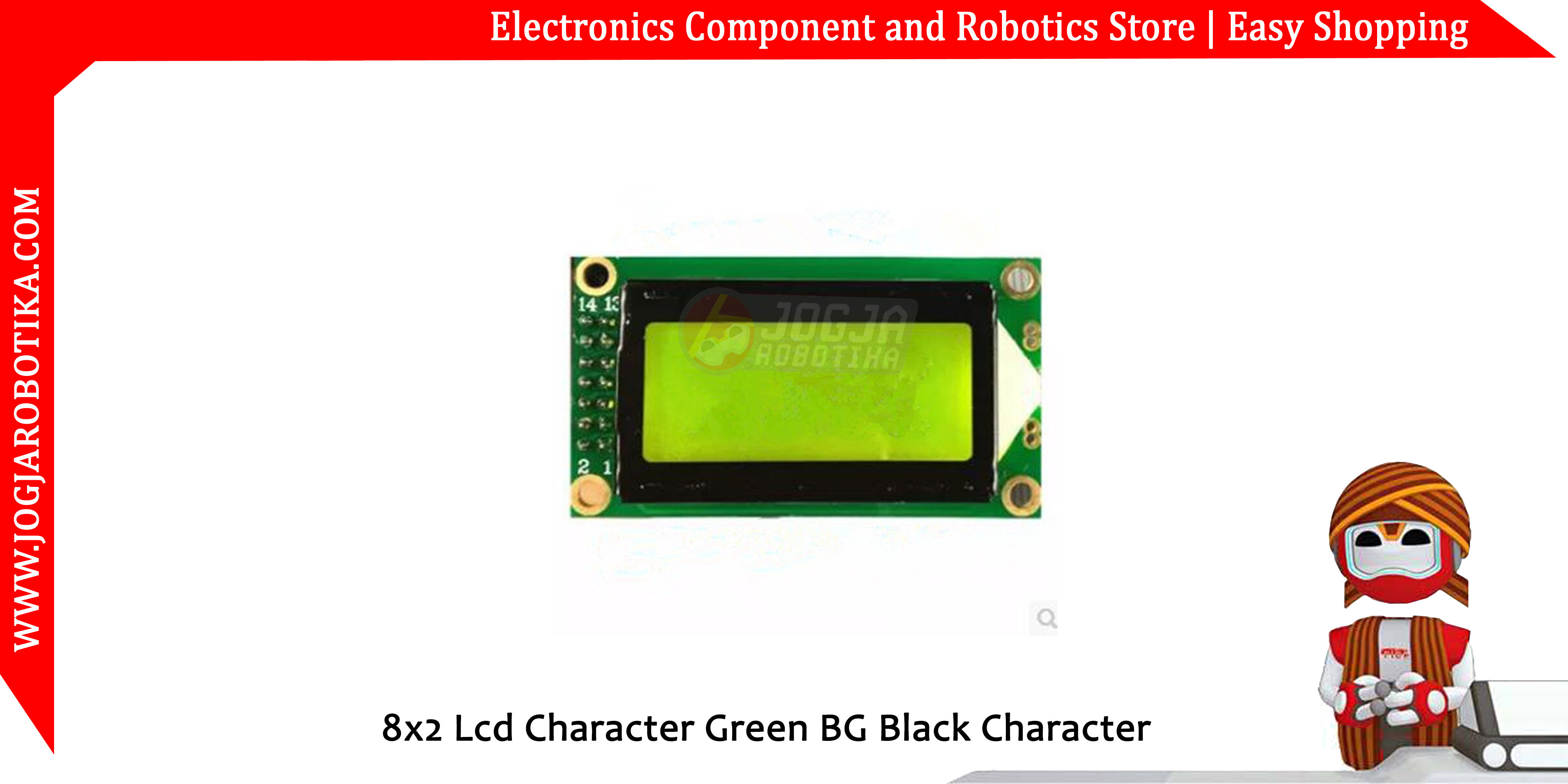8x2 LCD Character Green BG Black Character