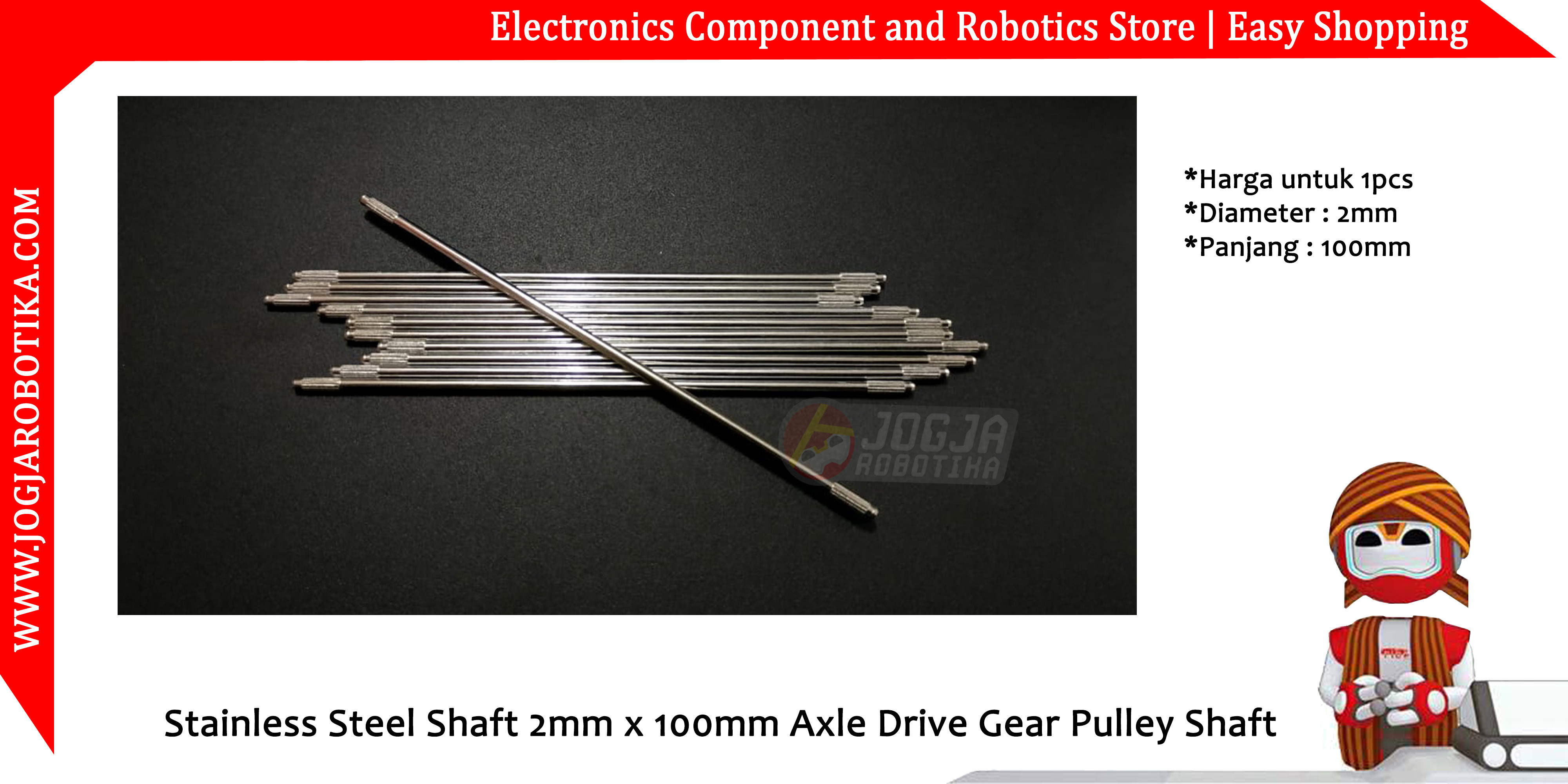 Stainless Steel Shaft 2mm x 150mm Axle Drive Gear Pulley Shaft