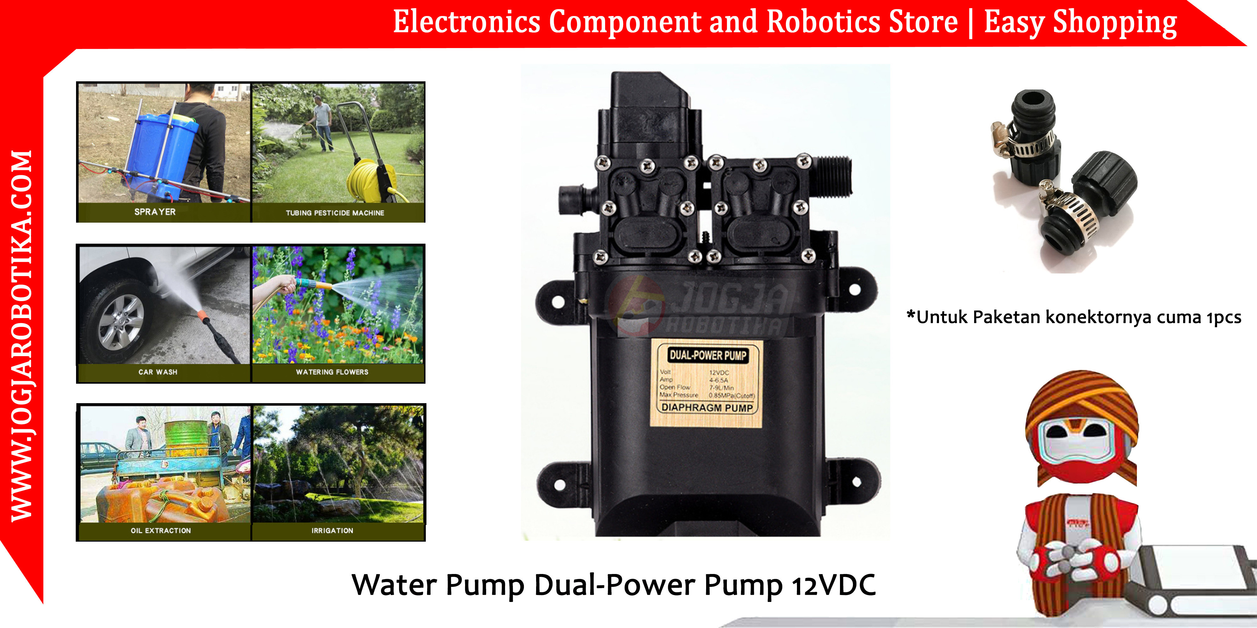 Water Pump Dual-Power Pump 12VDC Pompa Air Cuci Motor Steam